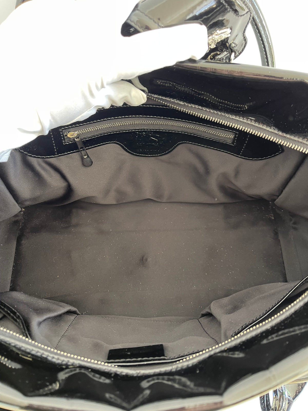 Burberry Black Quilted Patent Leather Manor Satchel