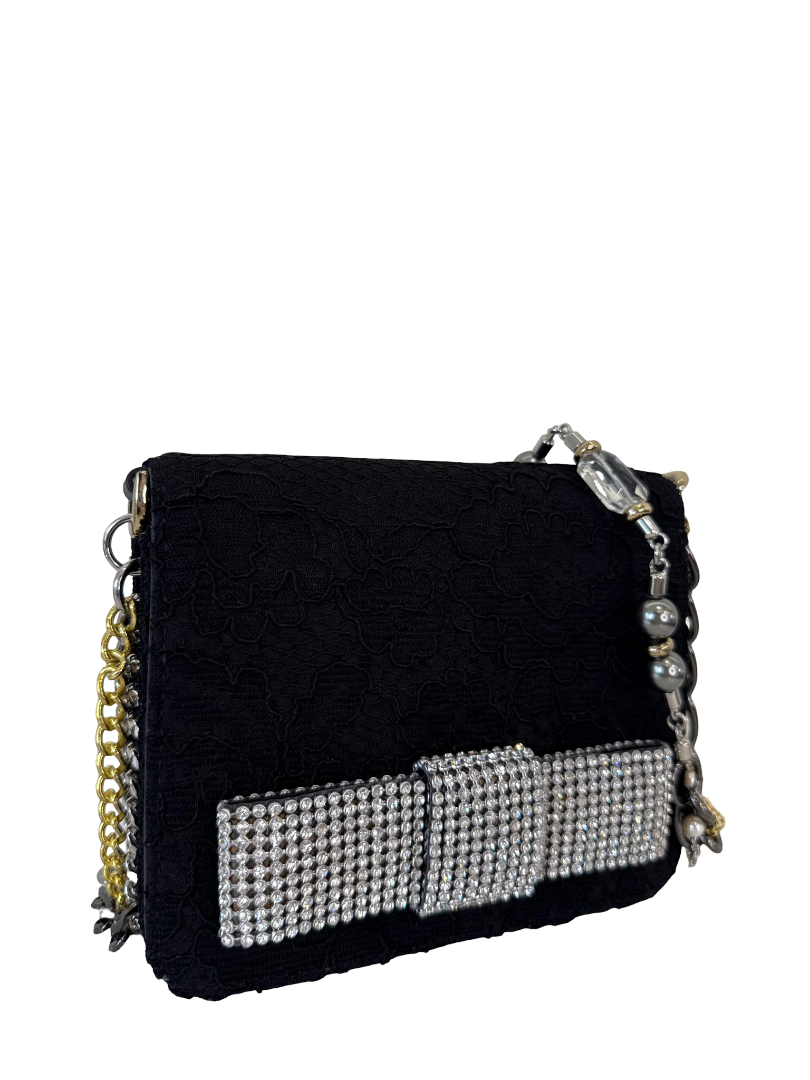 Dolce Gabbana Lace Evening Bag Rhinestone Bow