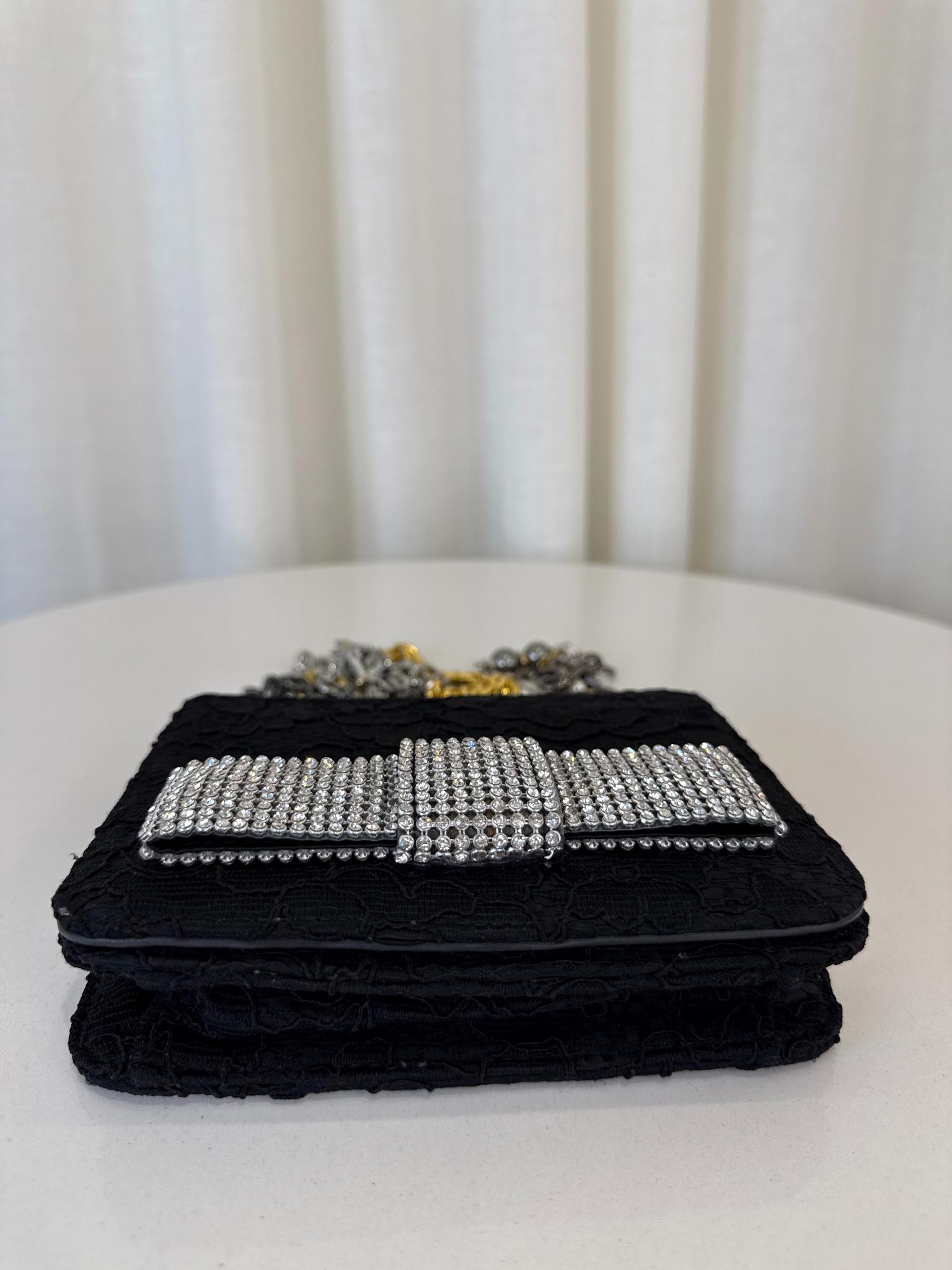 Dolce Gabbana Lace Evening Bag Rhinestone Bow