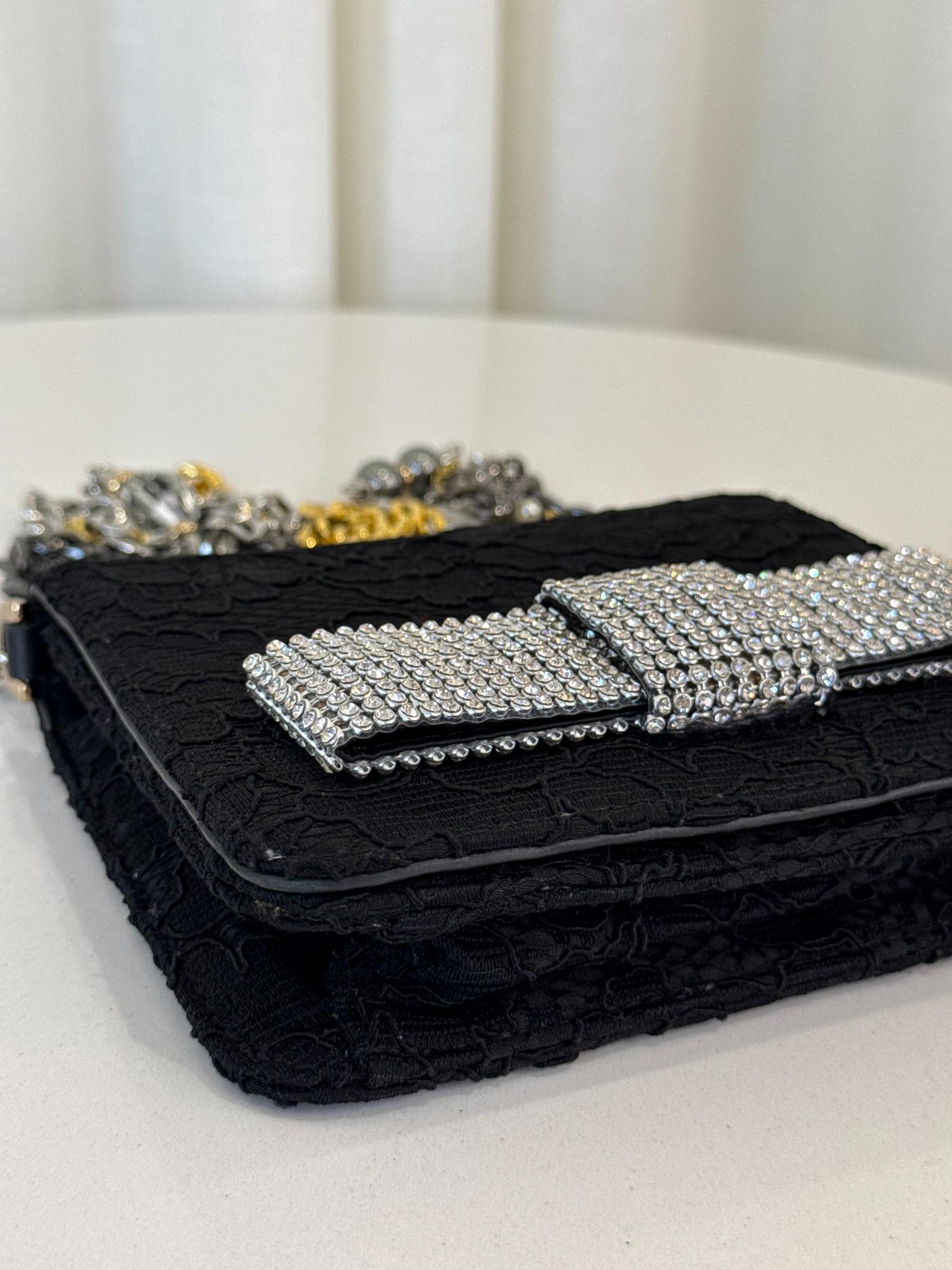 Dolce Gabbana Lace Evening Bag Rhinestone Bow