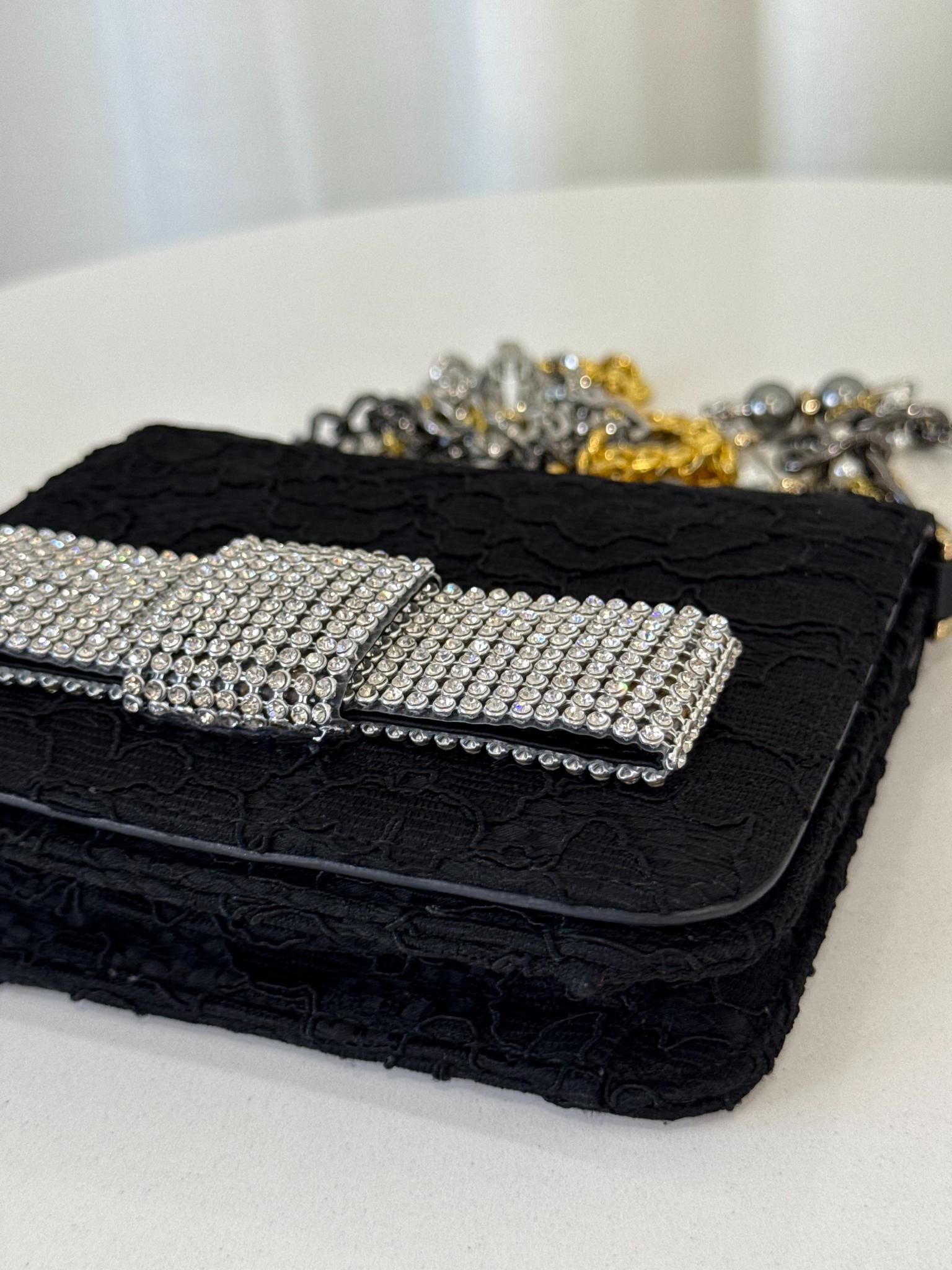 Dolce Gabbana Lace Evening Bag Rhinestone Bow