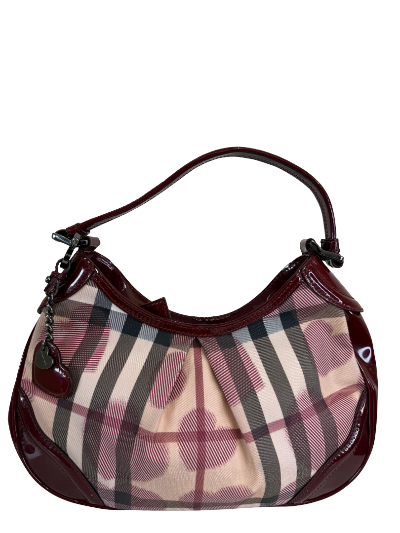 Burberry Burgundy Nova Check Heart Hobo Bag