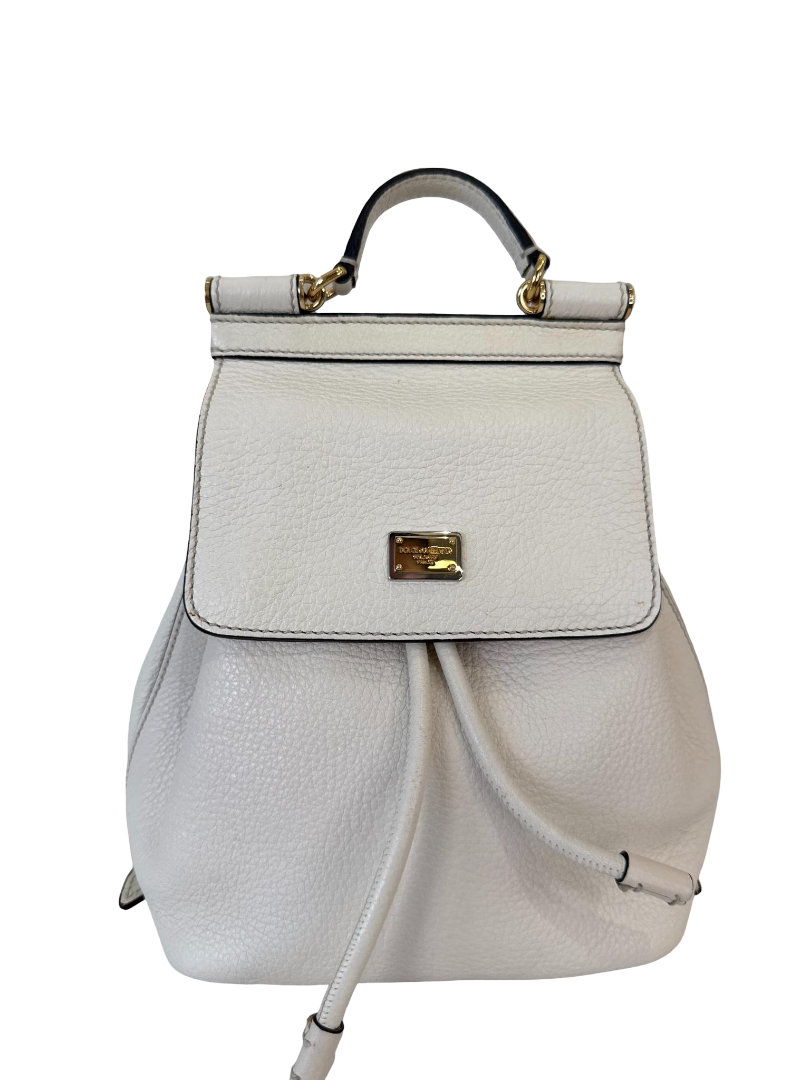Dolce Gabbana White Leather Sicily Backpack