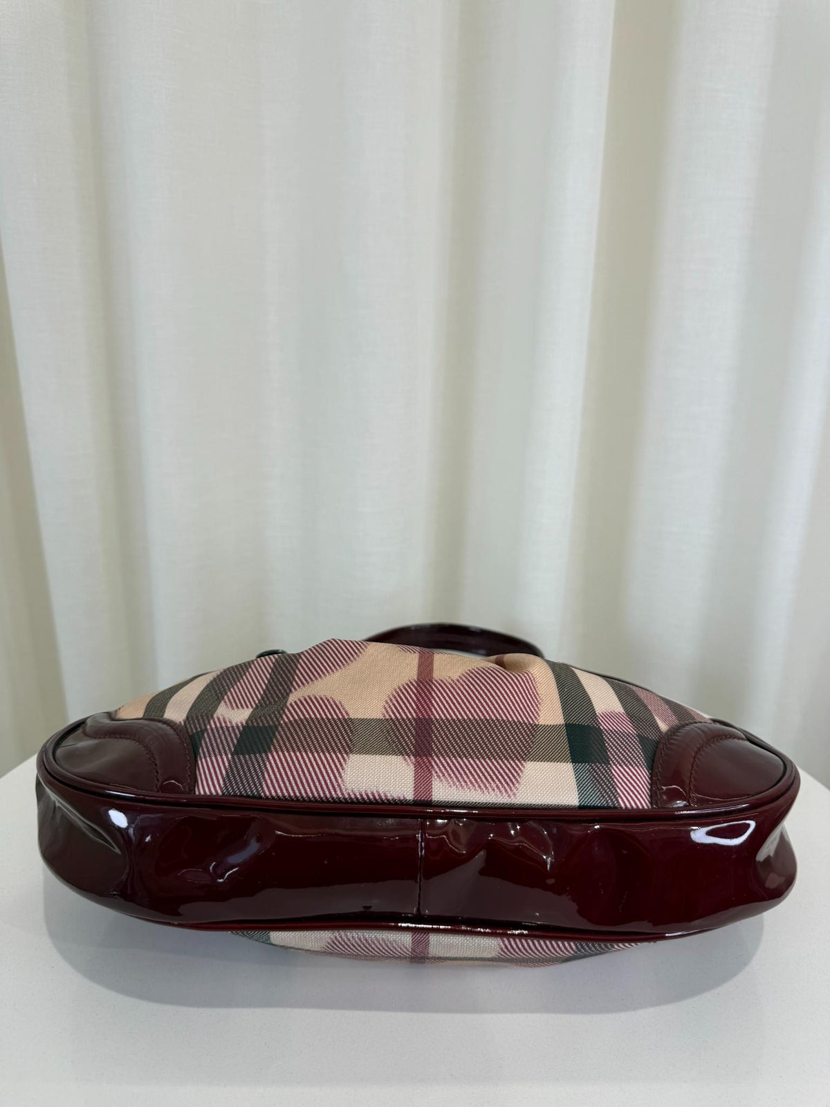 Burberry Burgundy Nova Check Heart Hobo Bag