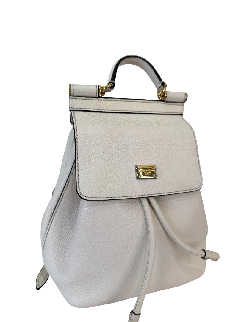 Dolce Gabbana White Leather Sicily Backpack