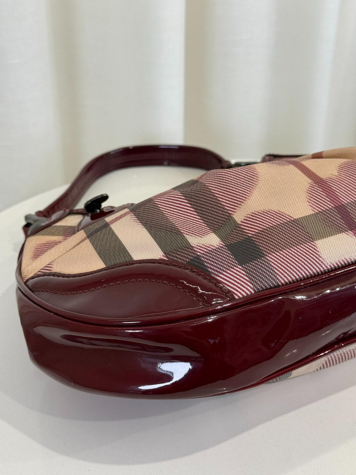 Burberry Burgundy Nova Check Heart Hobo Bag