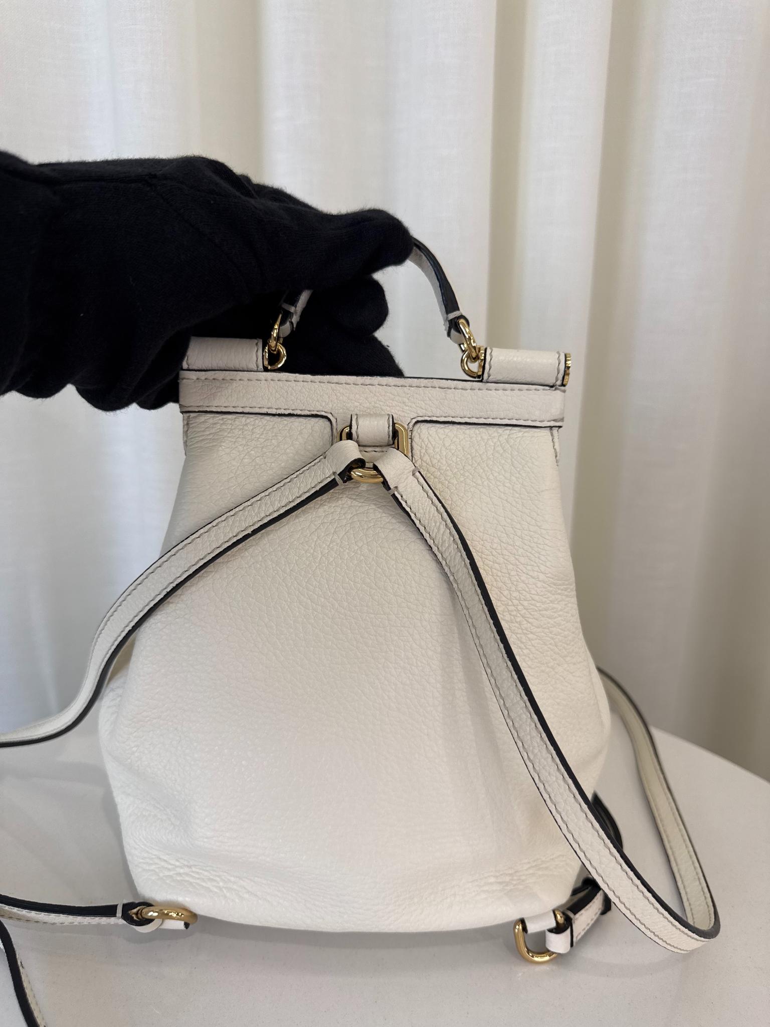 Dolce Gabbana White Leather Sicily Backpack
