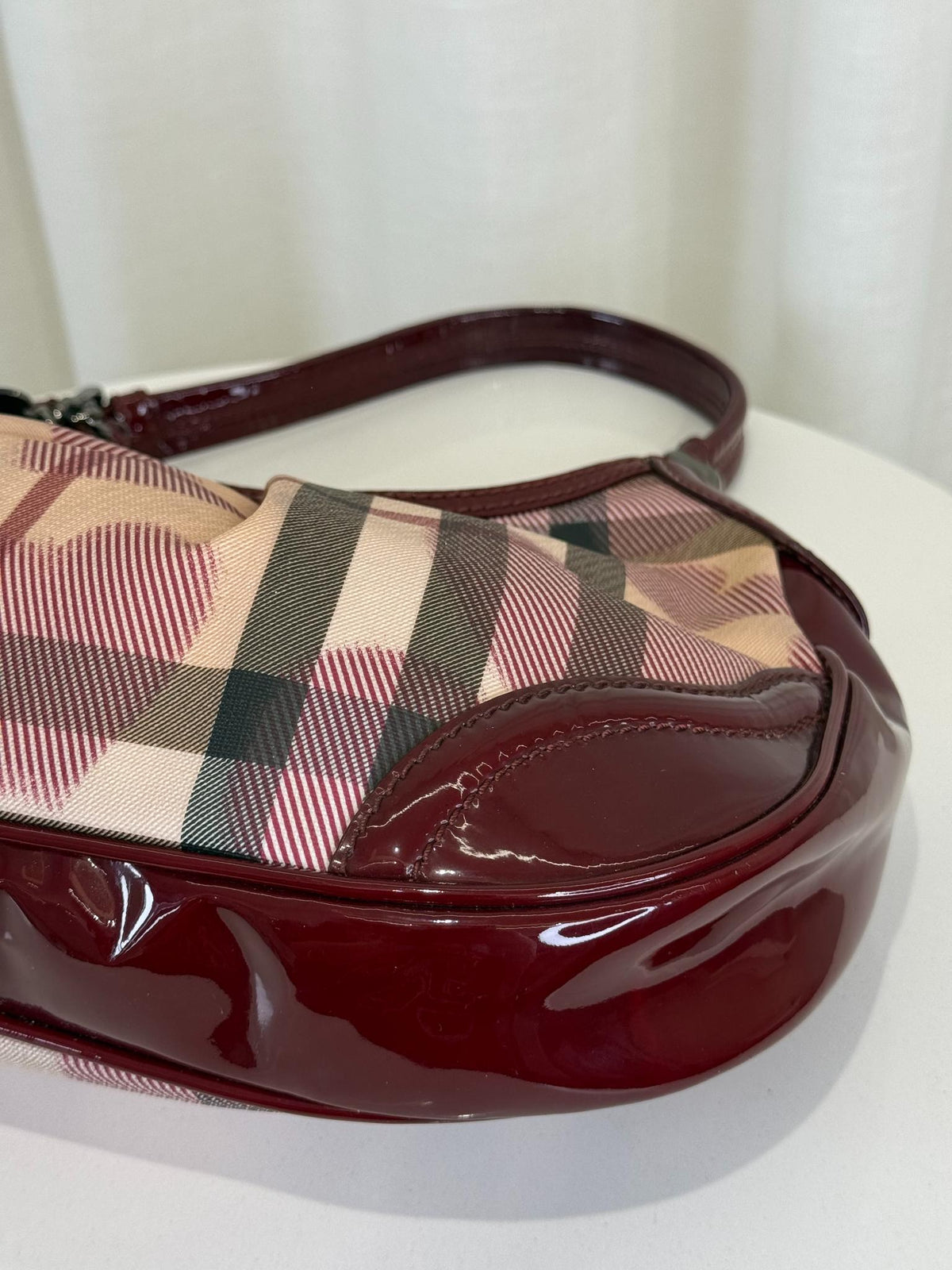 Burberry Burgundy Nova Check Heart Hobo Bag