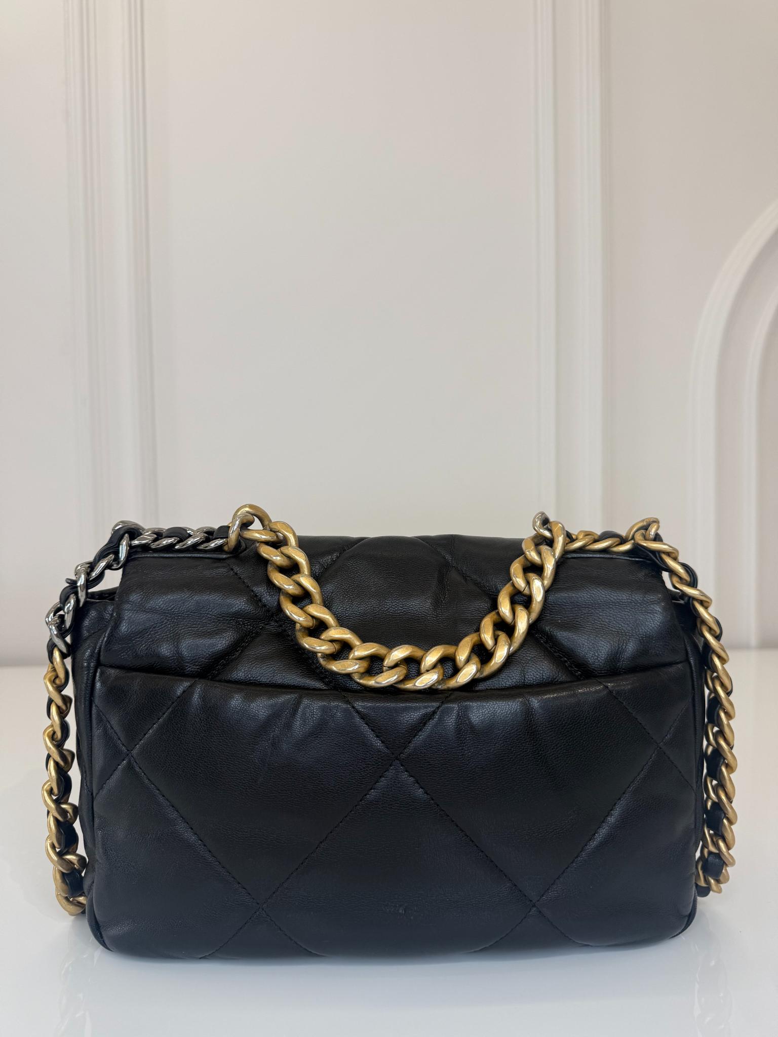 Chanel 19 Small Black Goatskin Quilted Leather Flap Bag