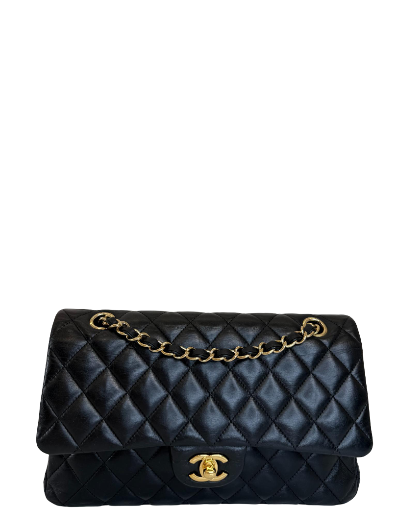 Chanel Classic Medium Double Flap Black Lambskin Shoulder Bag