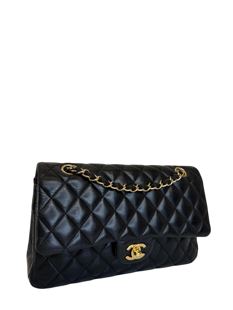 Chanel Classic Medium Double Flap Black Lambskin Shoulder Bag