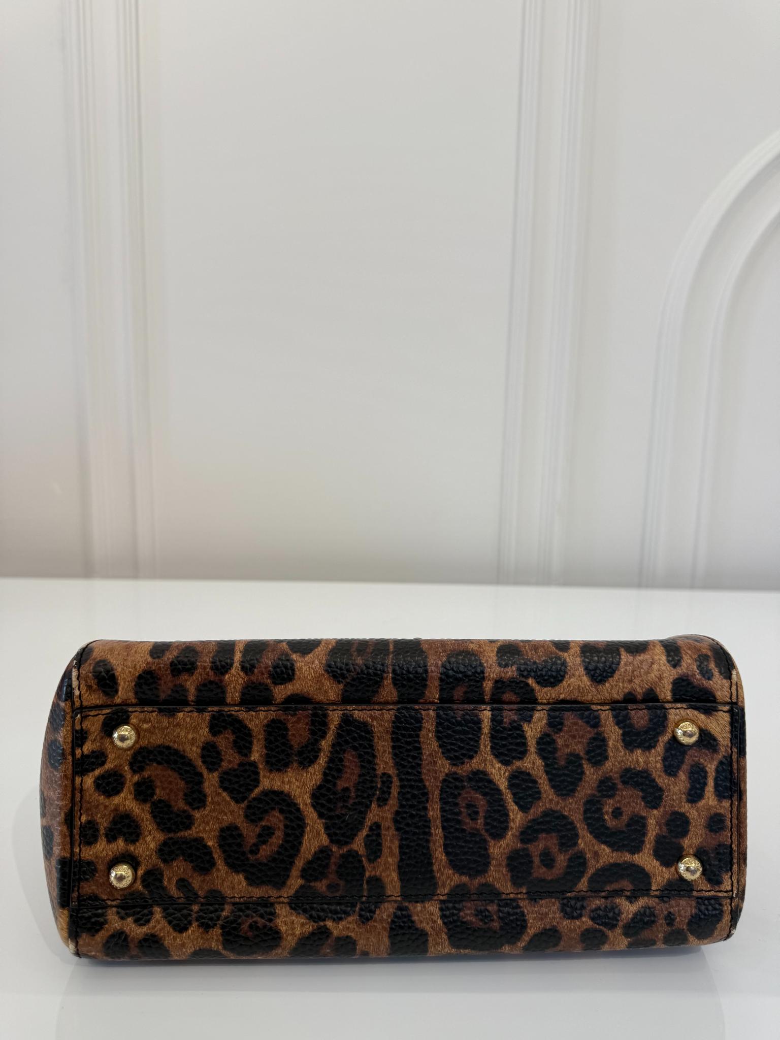 Dolce Gabbana Medium Miss Sicily Leopard Print LOVE Embellished