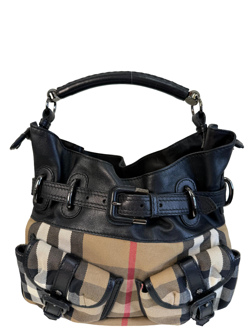 Burberry Black/Beige House Check Bromley Hobo Bag