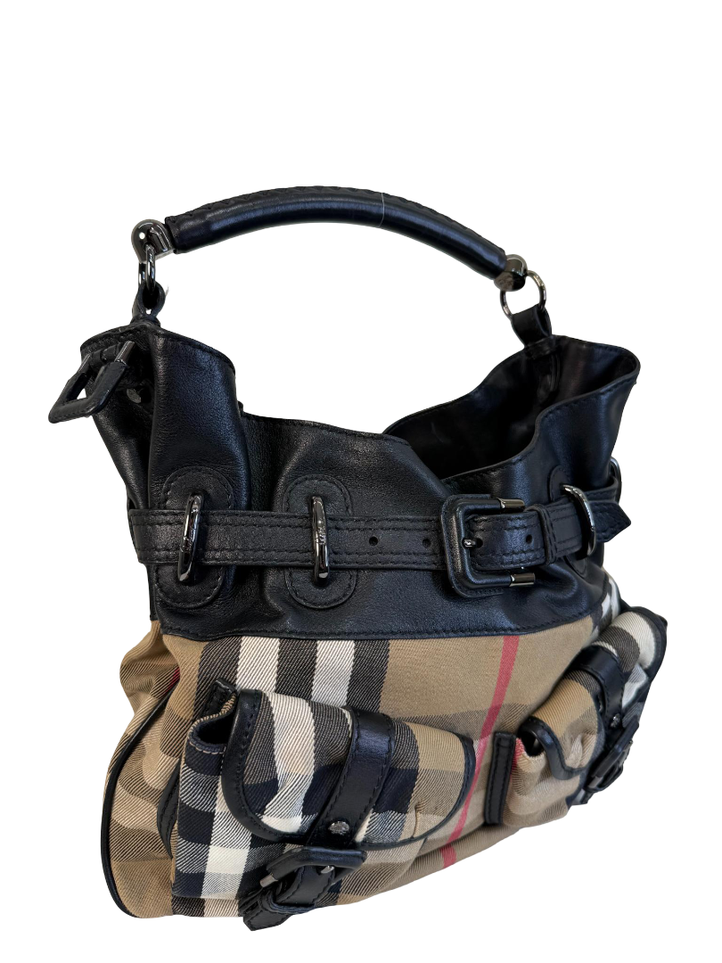 Burberry Black/Beige House Check Bromley Hobo Bag