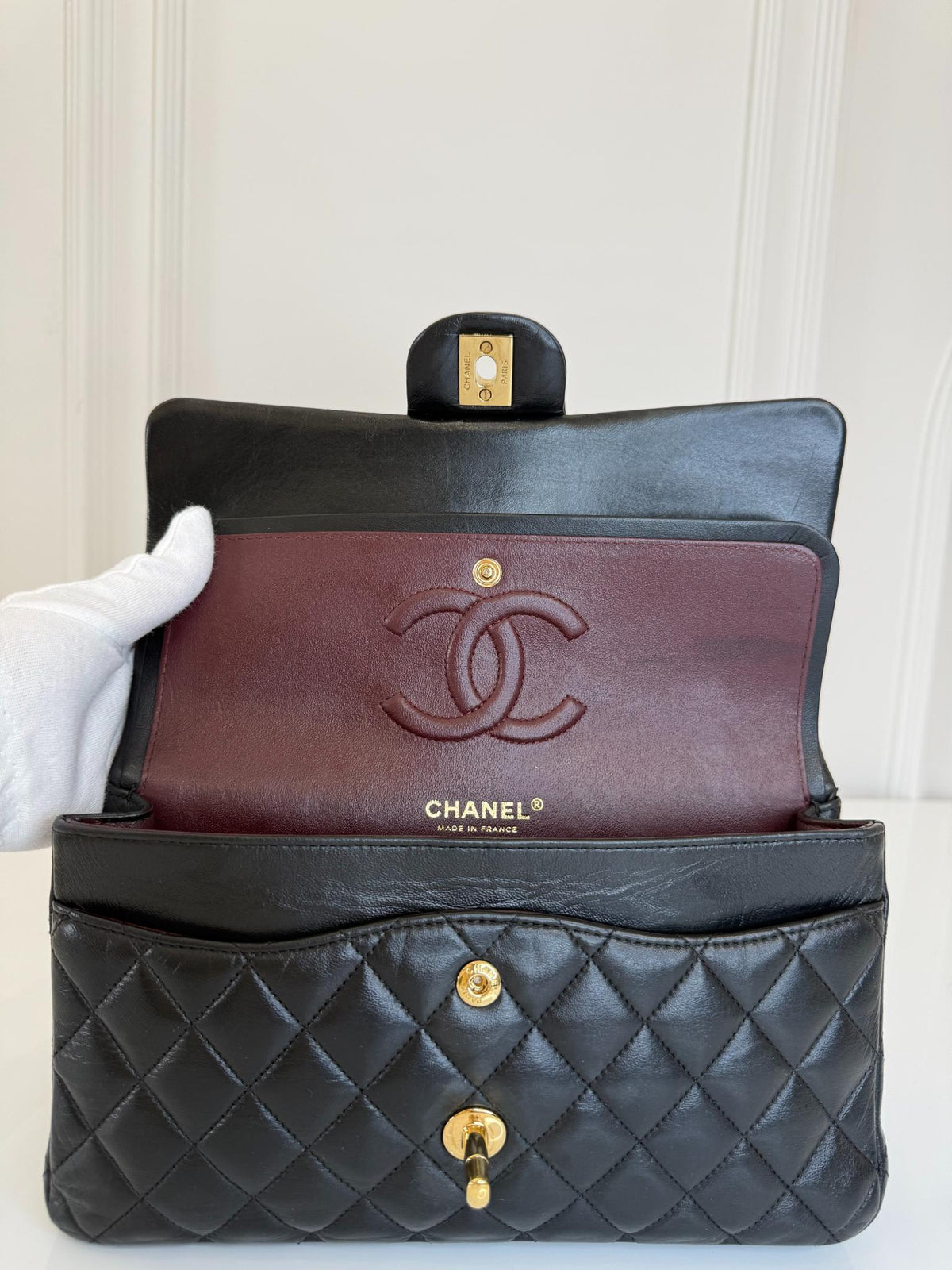 Chanel Classic Medium Double Flap Black Lambskin Shoulder Bag