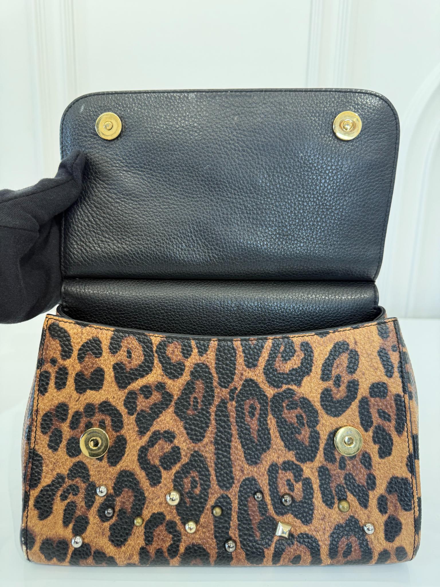 Dolce Gabbana Medium Miss Sicily Leopard Print LOVE Embellished