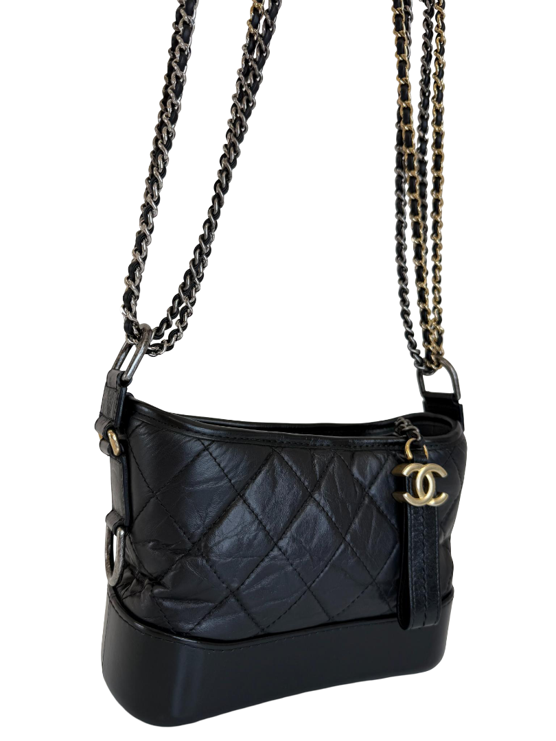 Chanel Small Gabrielle Black Aged Quilted Calfskin