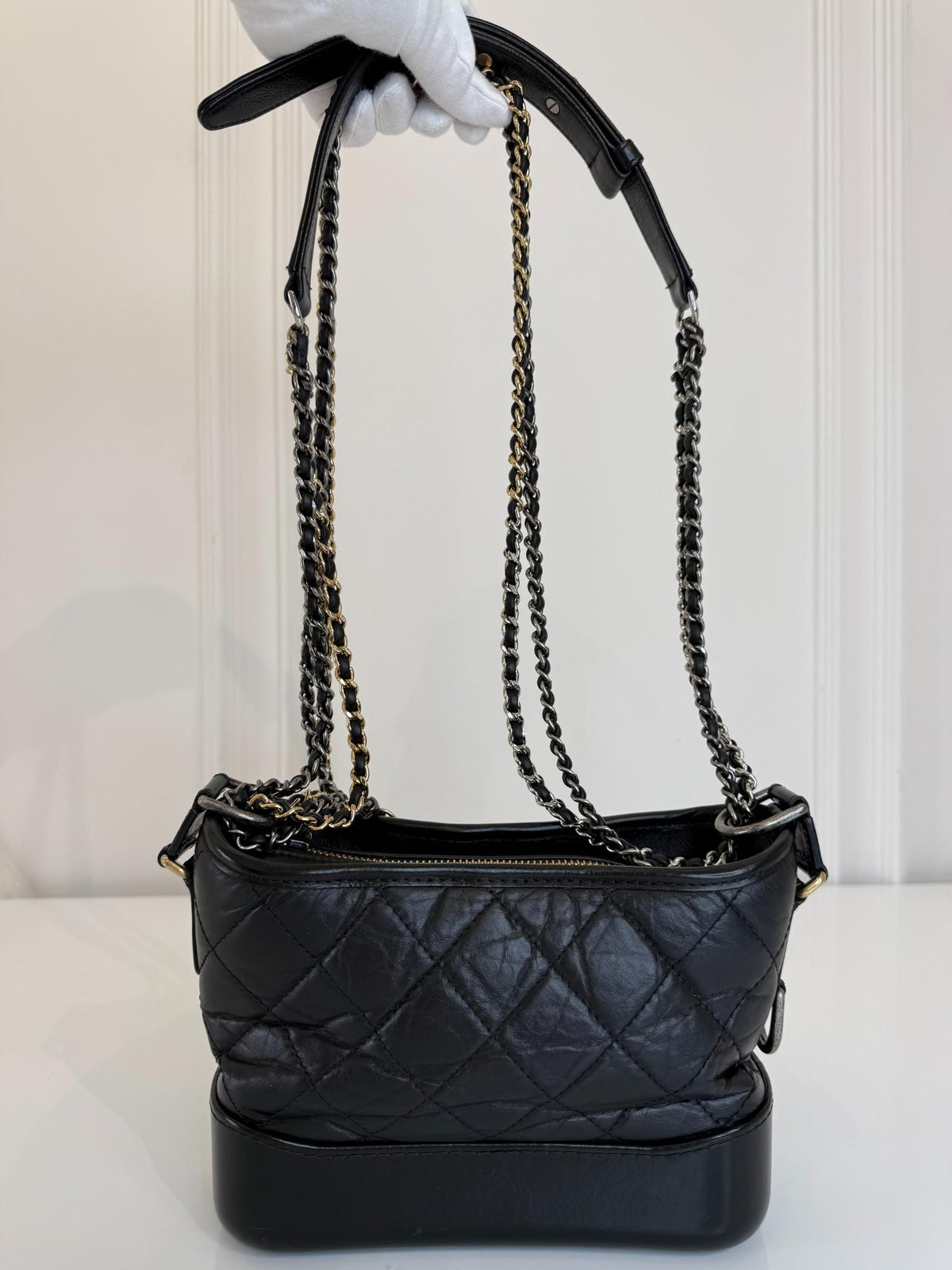 Chanel Small Gabrielle Black Aged Quilted Calfskin