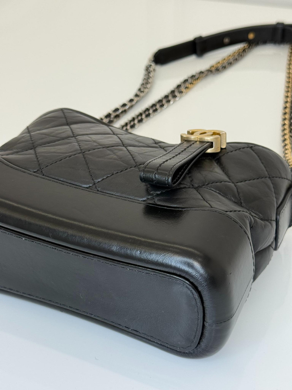 Chanel Small Gabrielle Black Aged Quilted Calfskin