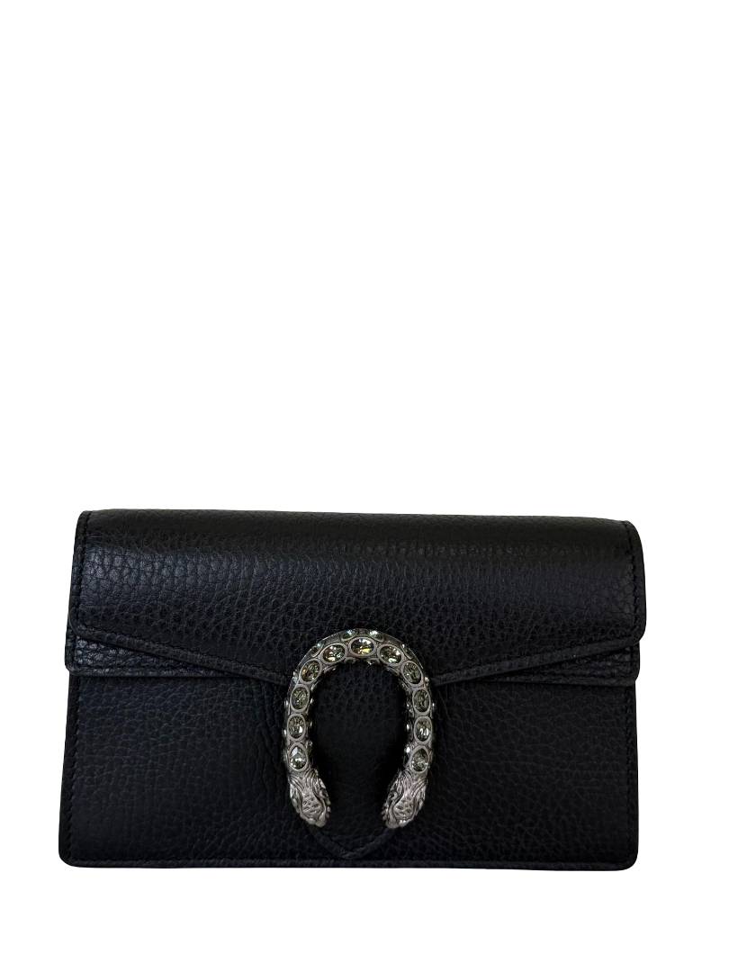 Gucci Black Leather Dionysus Crystal Wallet on Chain