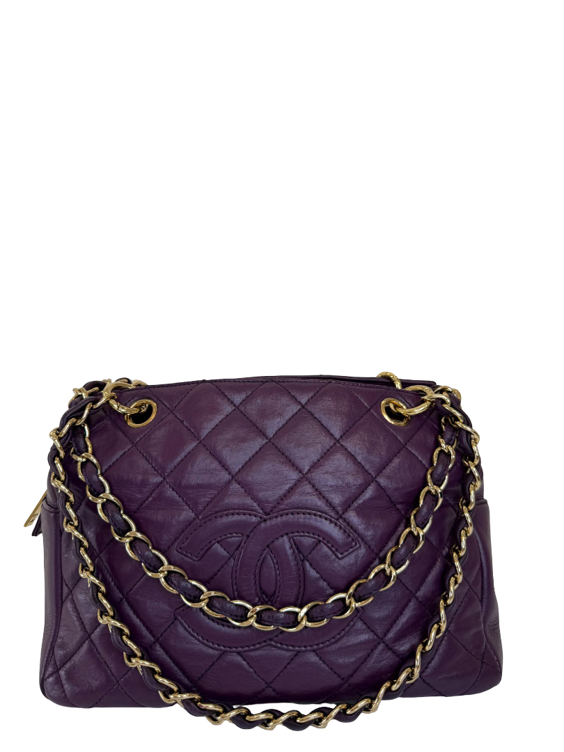 Chanel Purple Quilted Lambskin Leather Petite Shopping Bag
