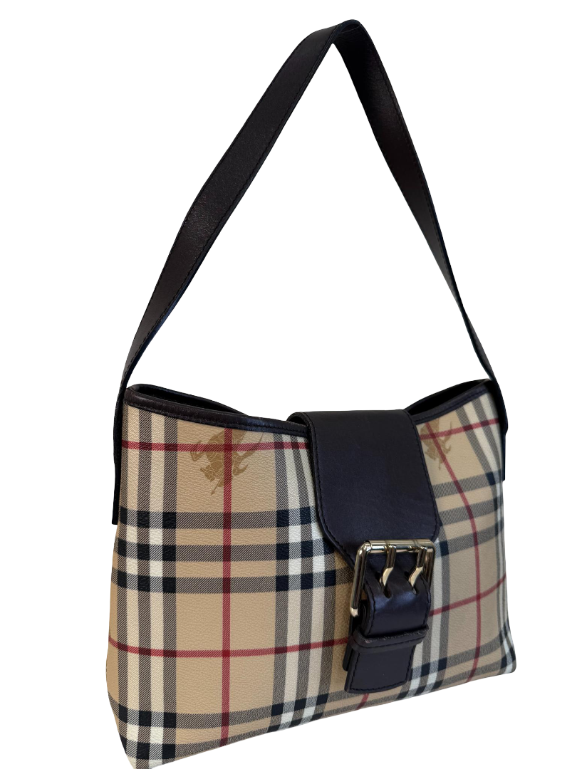Burberry Beige Nova Check Canvas Buckle Shoulder Bag