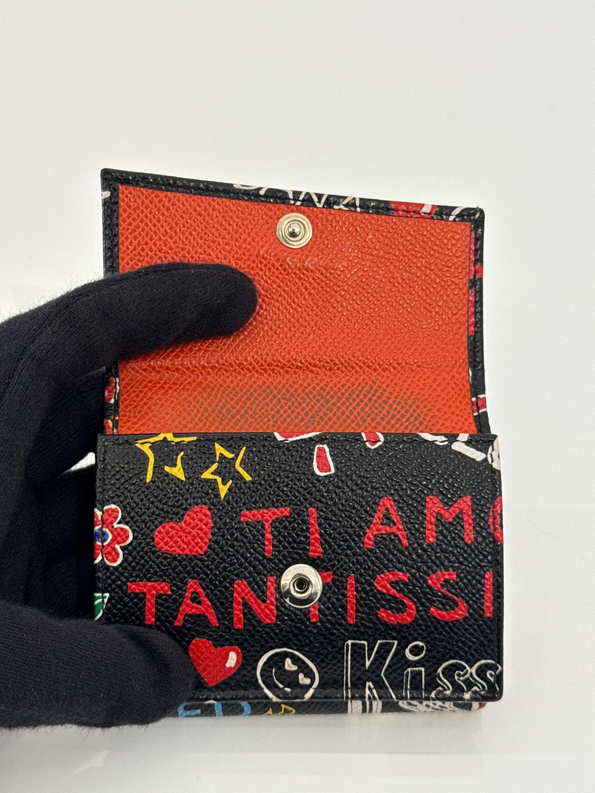 Dolce Gabbana Black Graffiti-print Leather Tri-fold Wallet