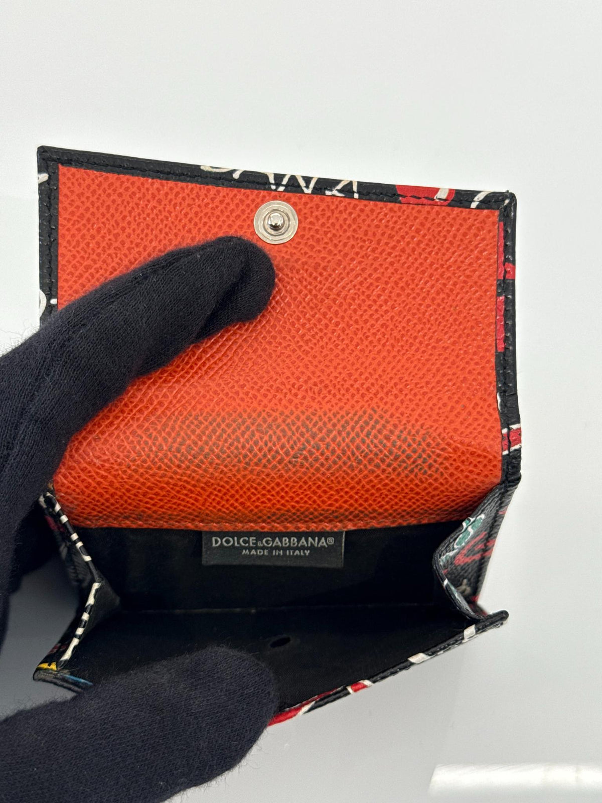 Dolce Gabbana Black Graffiti-print Leather Tri-fold Wallet