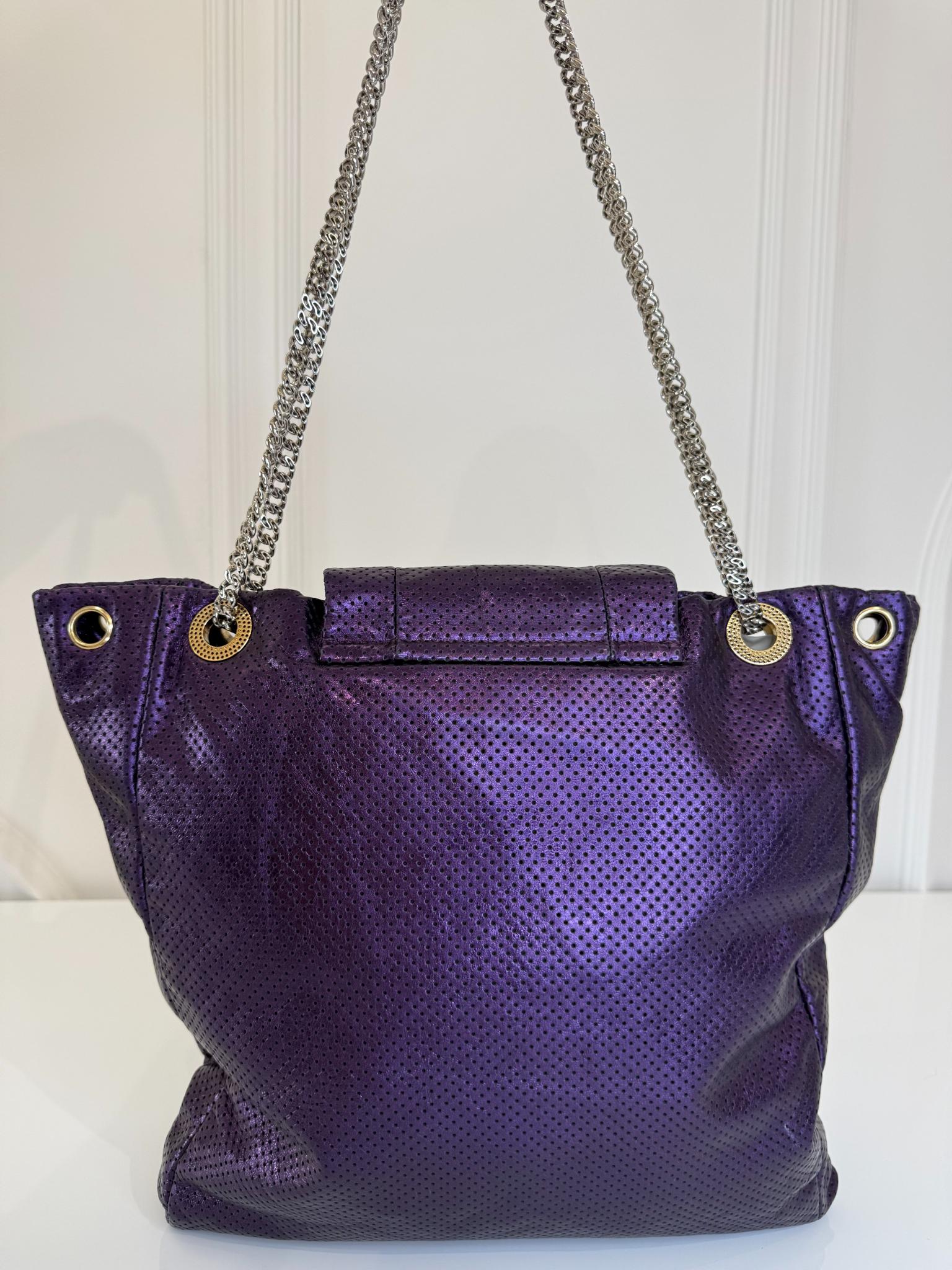 Chanel Metallic Purple Drill Perforated Leather Large Flap Tote Bag