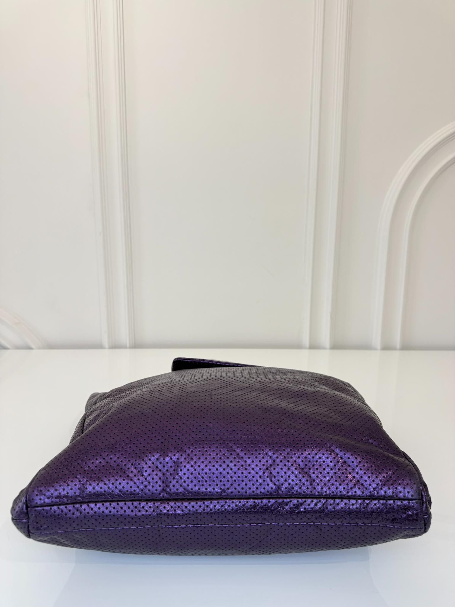 Chanel Metallic Purple Drill Perforated Leather Large Flap Tote Bag