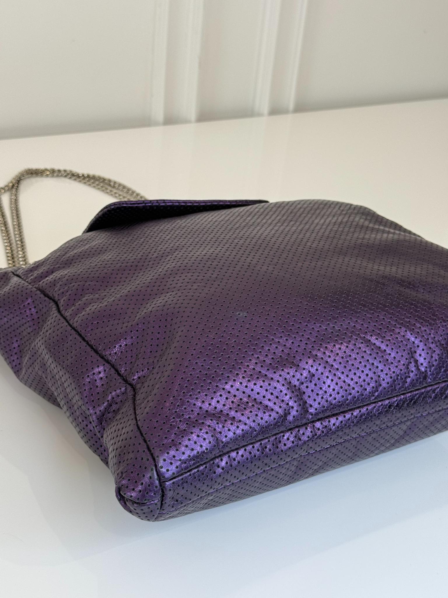 Chanel Metallic Purple Drill Perforated Leather Large Flap Tote Bag