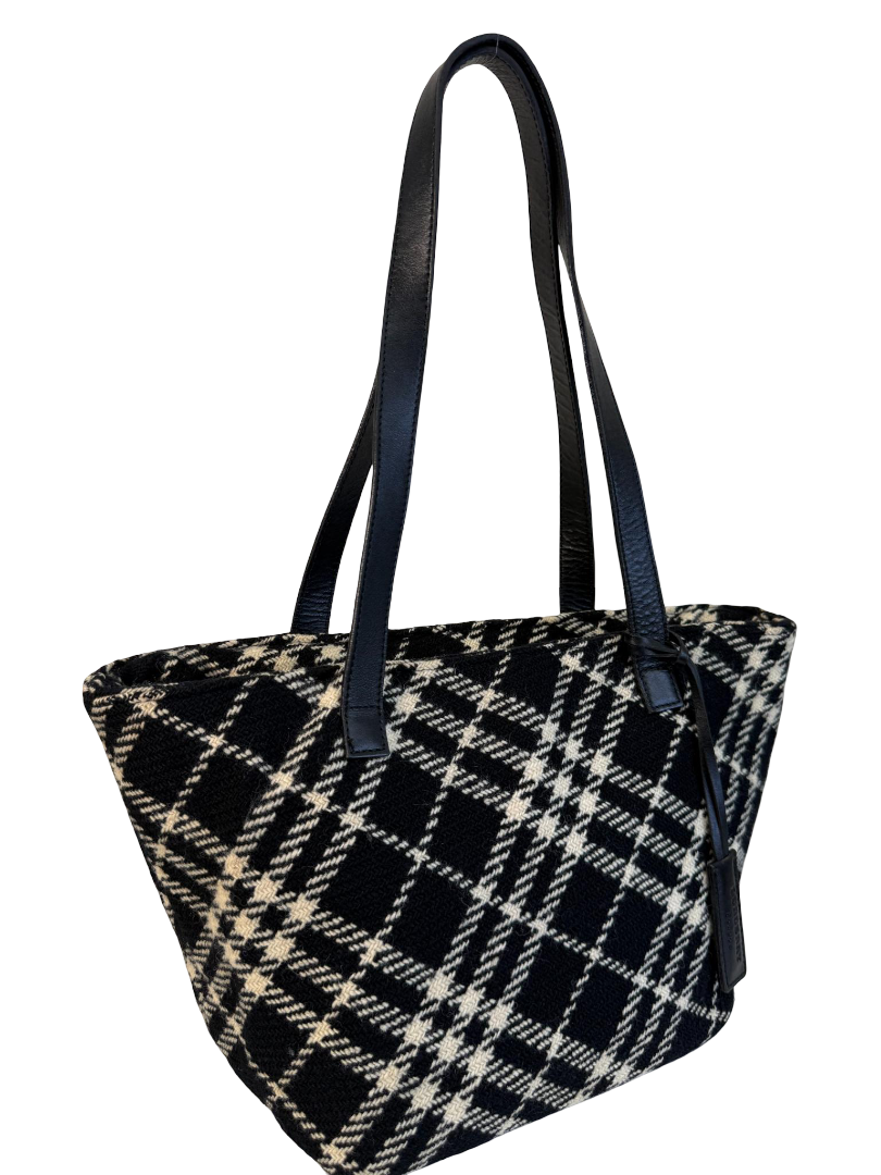 Burberry Black/White Plaid Wool Mini Tote Bag