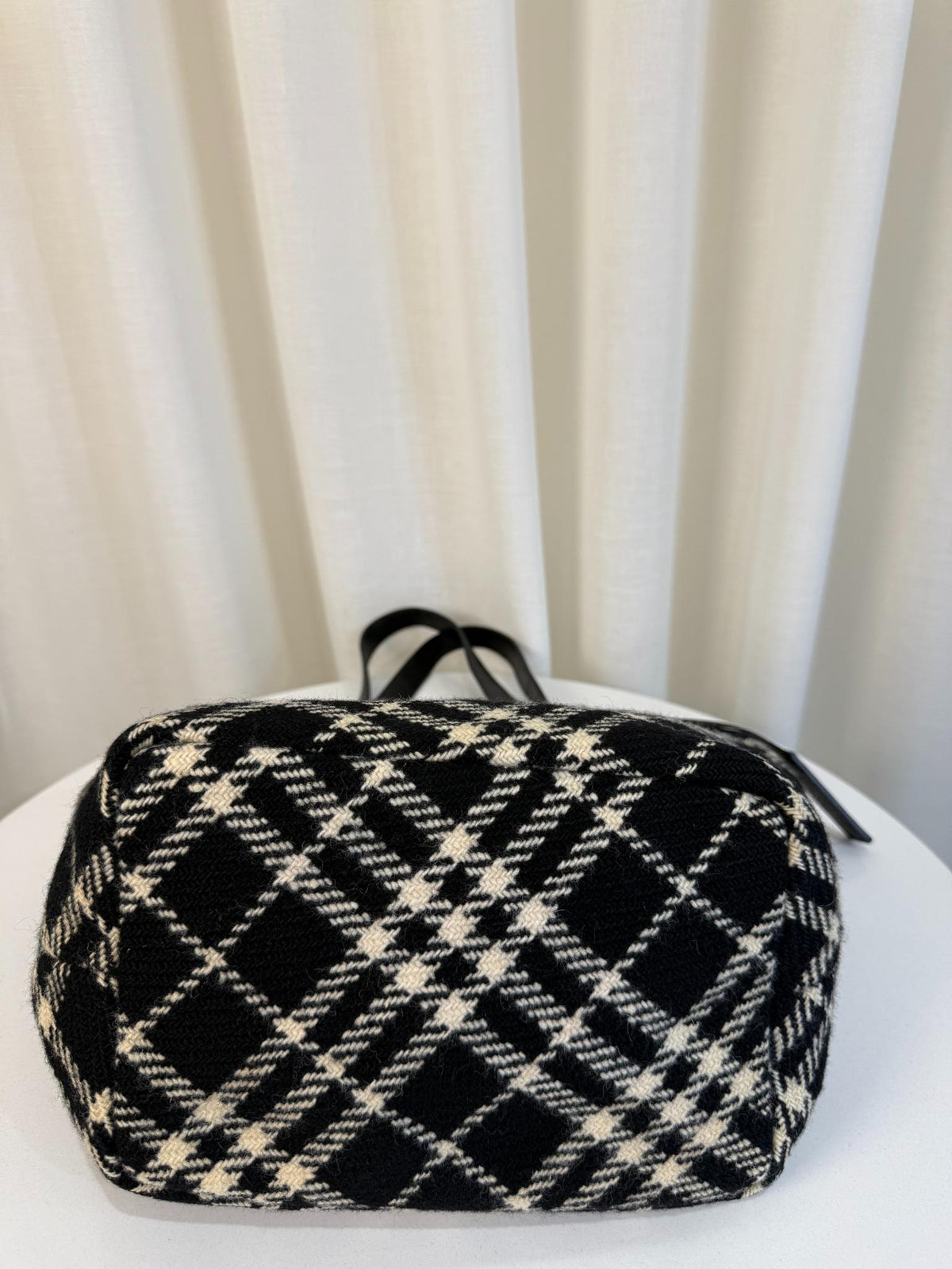 Burberry Black/White Plaid Wool Mini Tote Bag