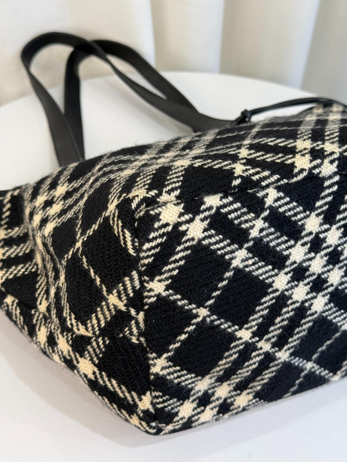 Burberry Black/White Plaid Wool Mini Tote Bag