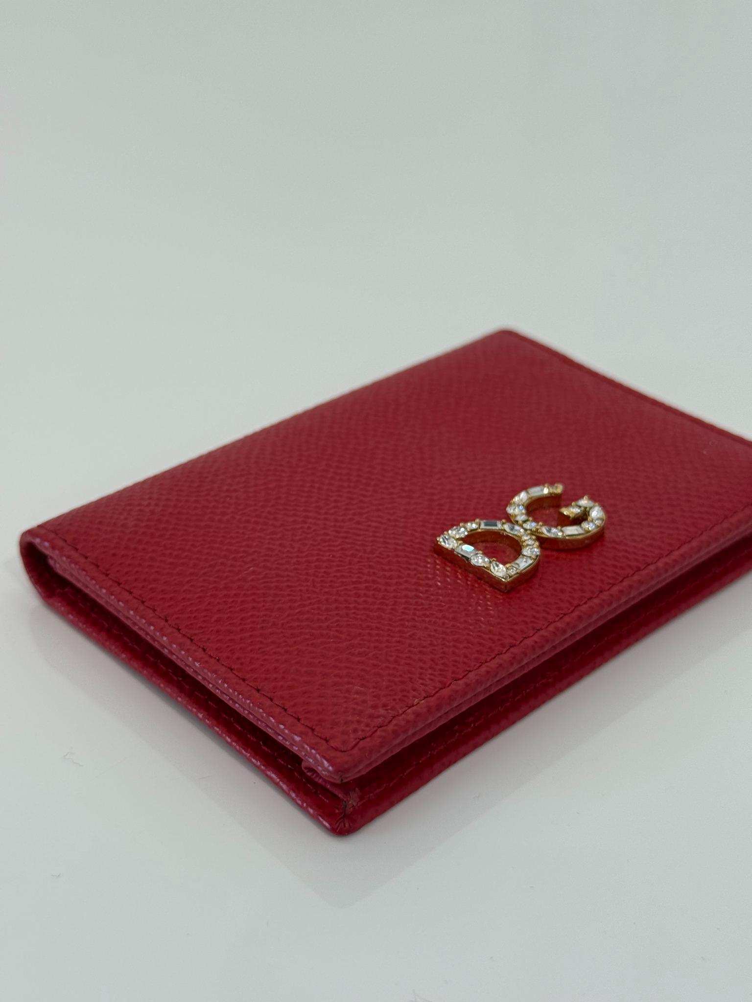 Dolce Gabbana Red Leather Logo Plaque Bifold Cardholder