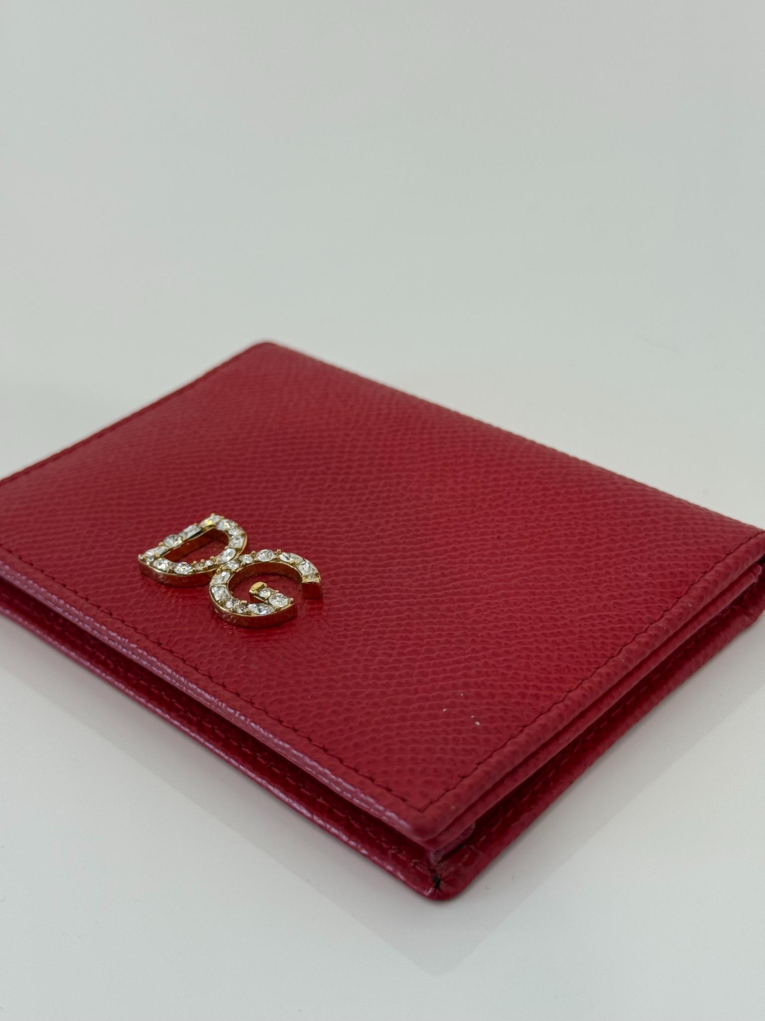 Dolce Gabbana Red Leather Logo Plaque Bifold Cardholder