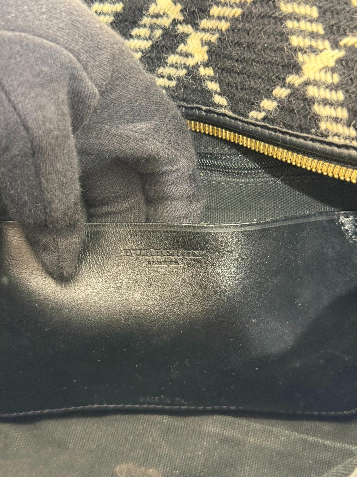 Burberry Black/White Plaid Wool Mini Tote Bag