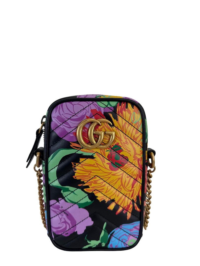 Gucci x Ken Scott Limited Edition Floral GG Marmont Vertical Phone Crossbody Bag