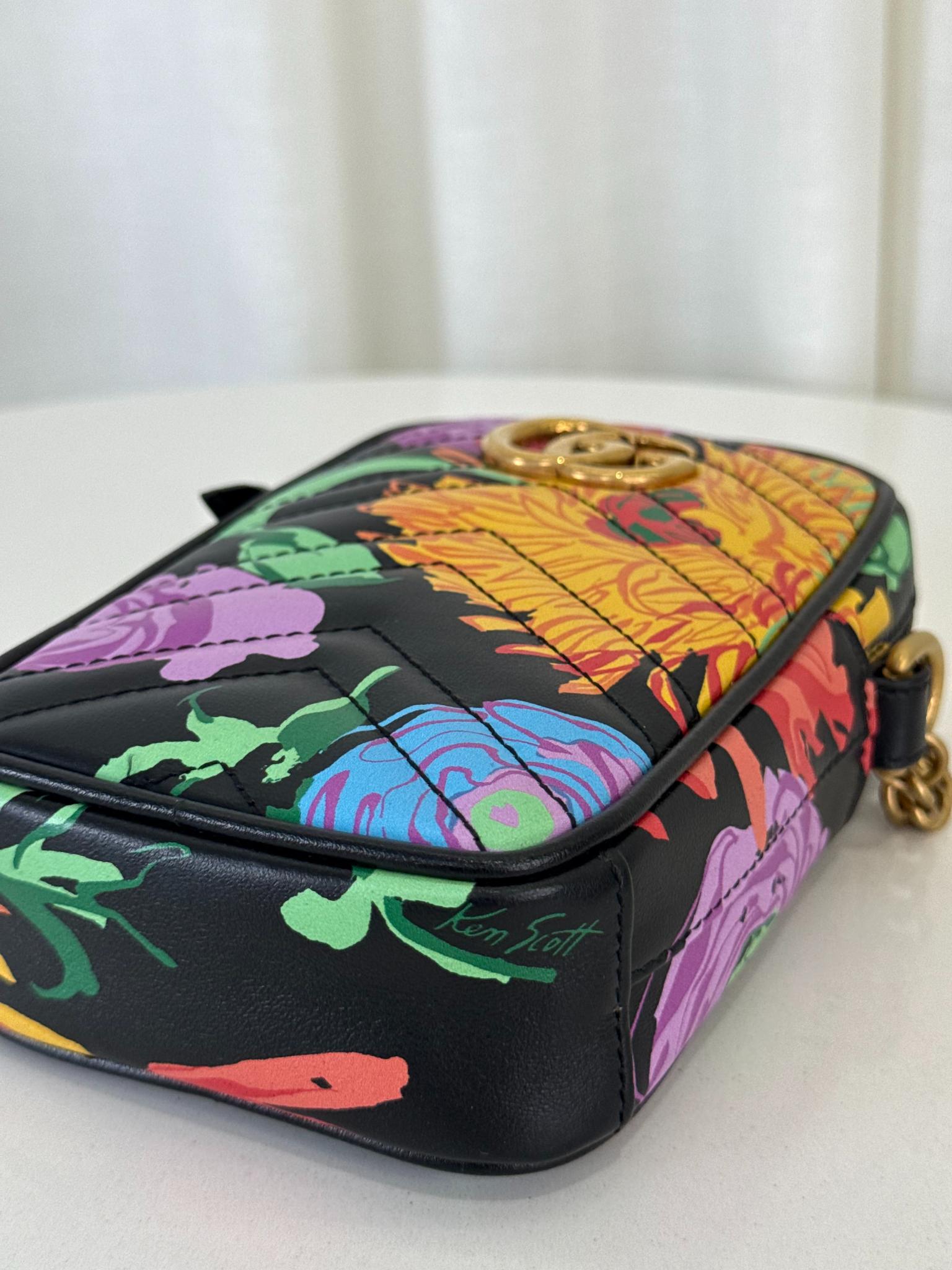 Gucci x Ken Scott Limited Edition Floral GG Marmont Vertical Phone Crossbody Bag