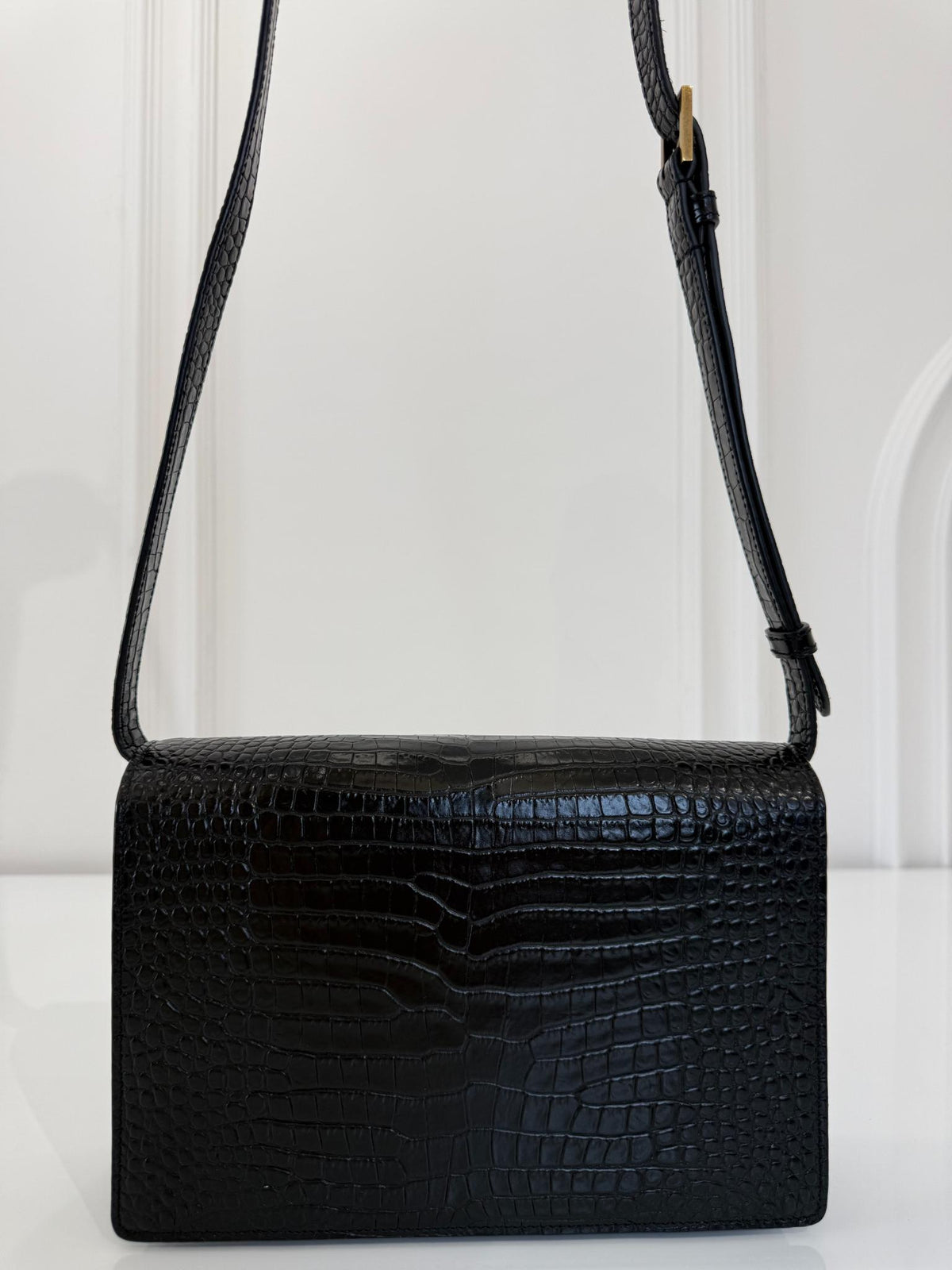 Saint Laurent Bellechasse Medium Croc Embossed Crossbody Bag