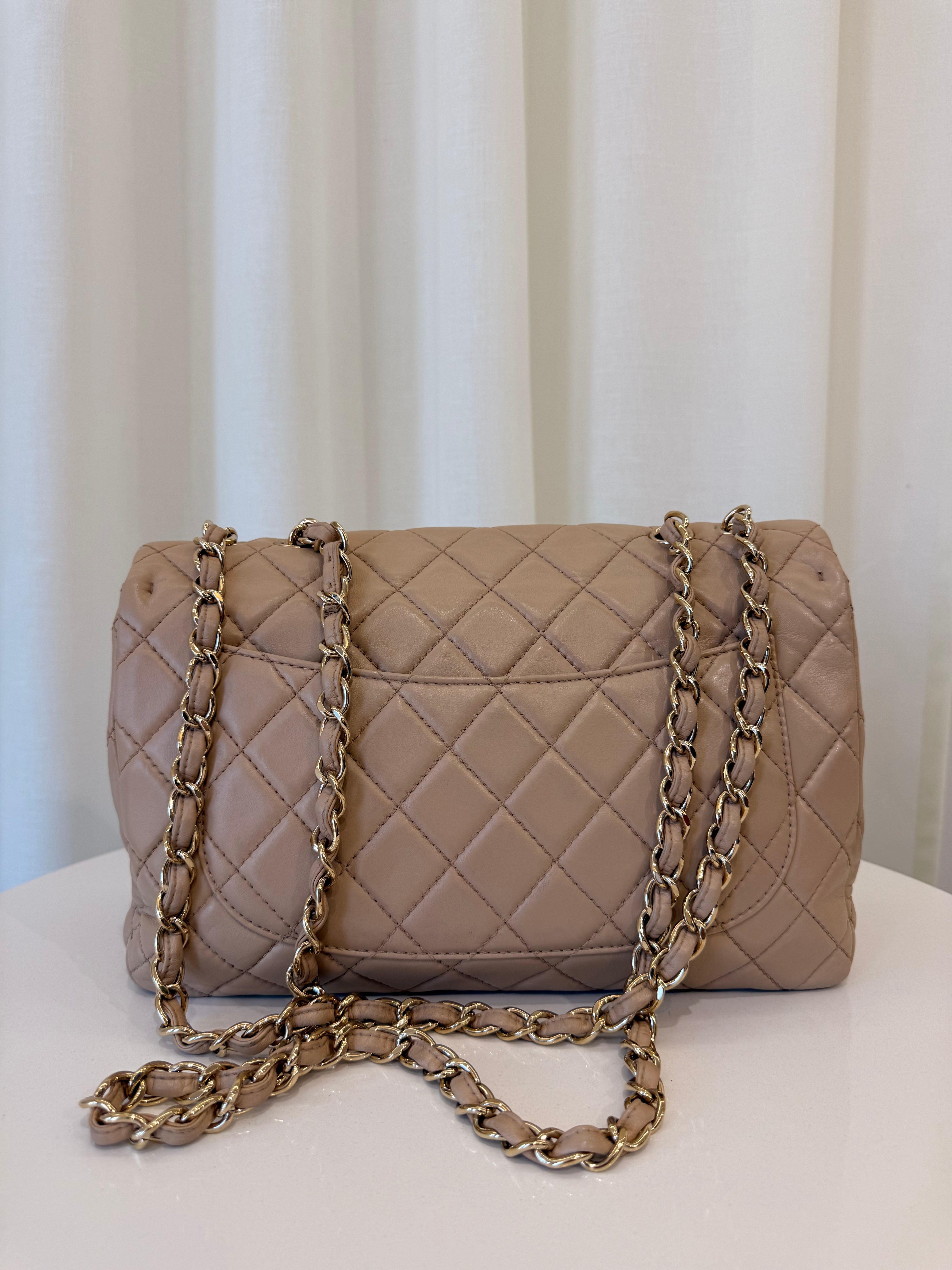 Chanel Jumbo Classic Single Flap Beige Nappa Lambskin Leather