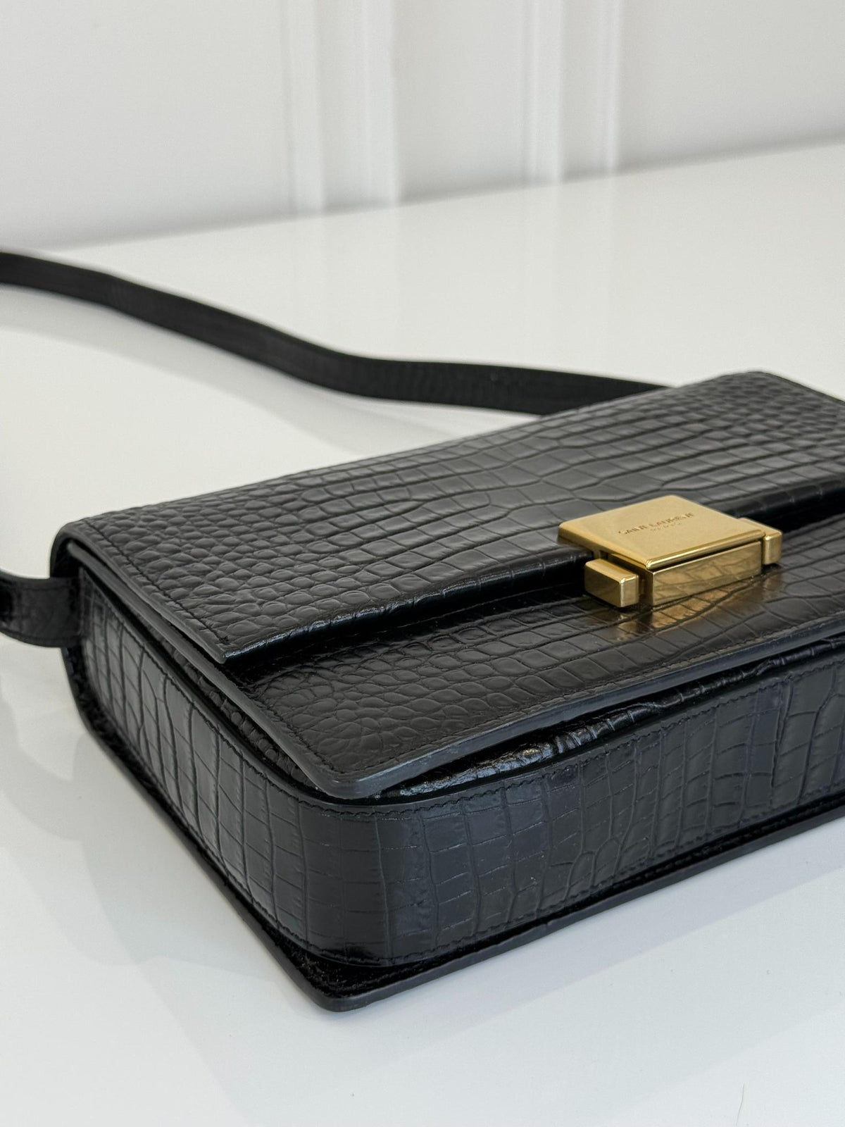 Saint Laurent Bellechasse Medium Croc Embossed Crossbody Bag