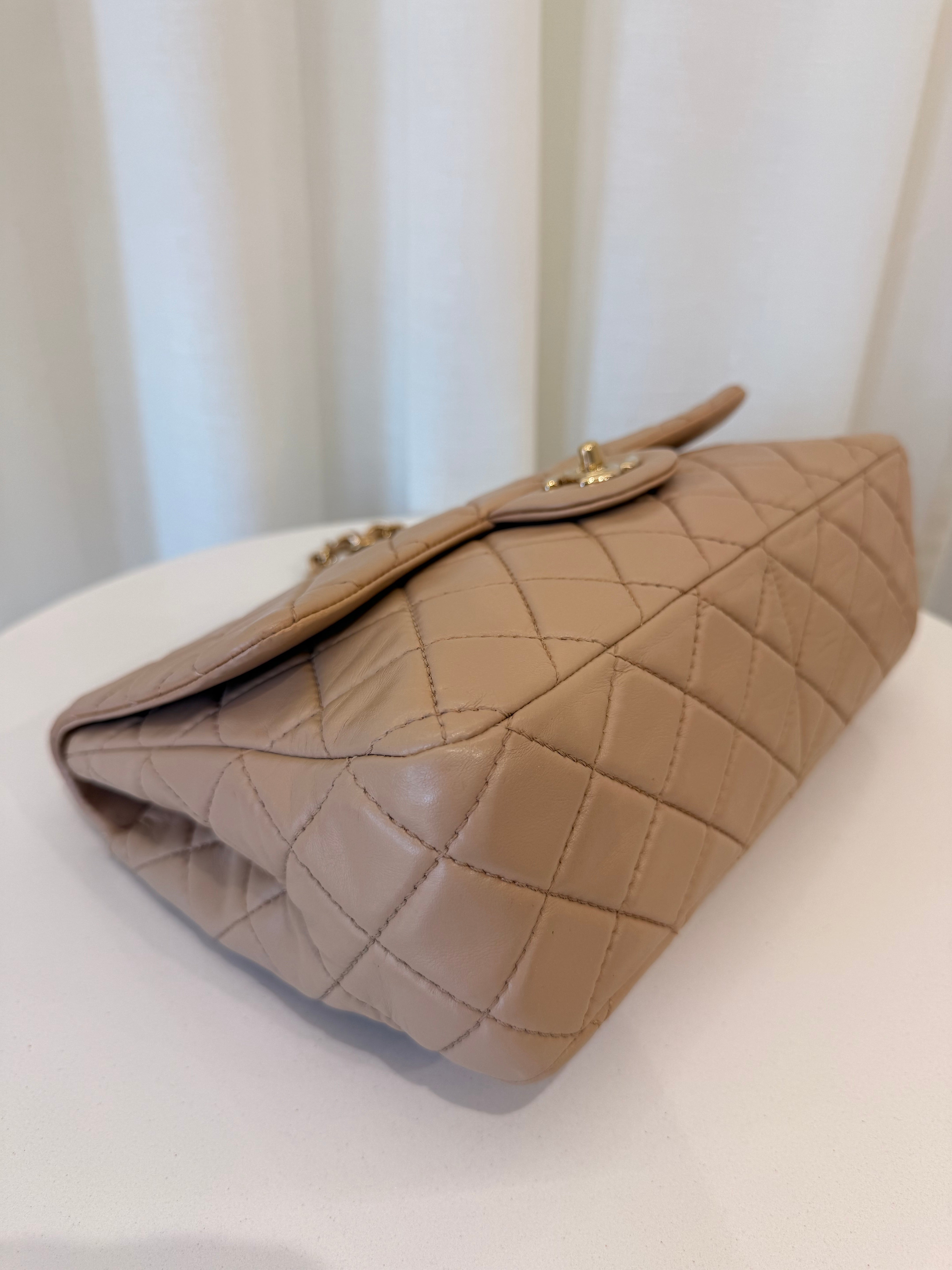 Chanel Jumbo Classic Single Flap Beige Nappa Lambskin Leather