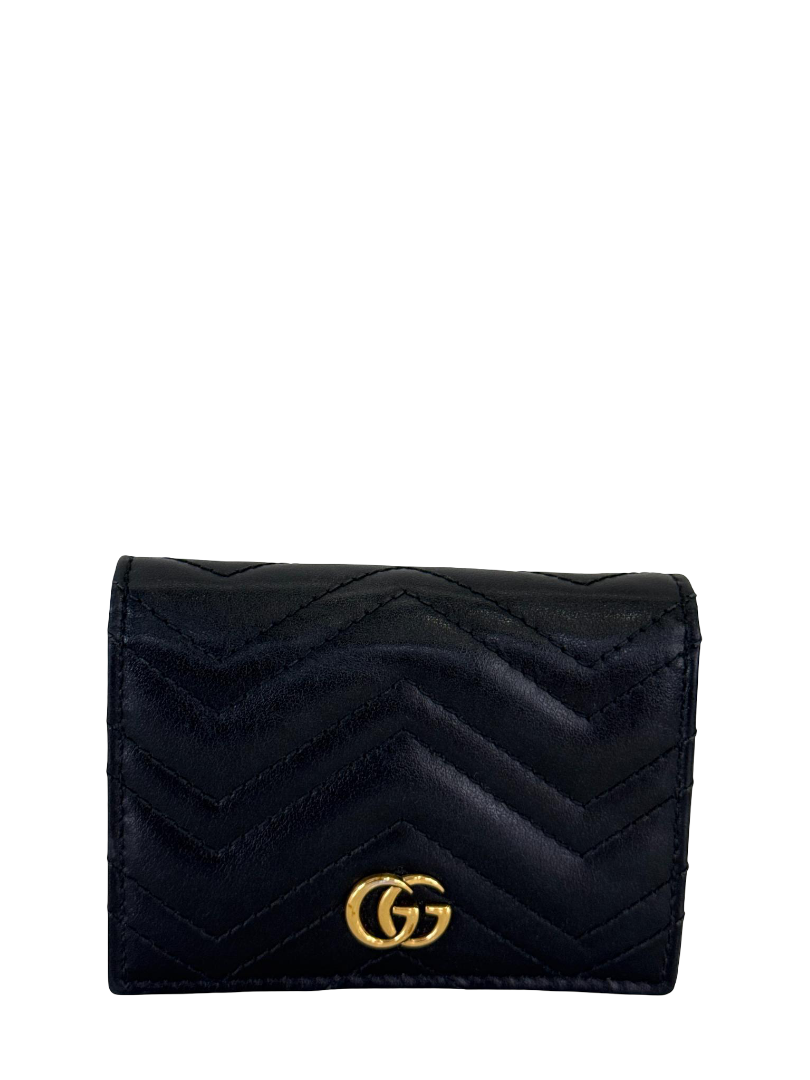 Gucci GG Marmont Black Calfskin Matelasse Card Case Wallet