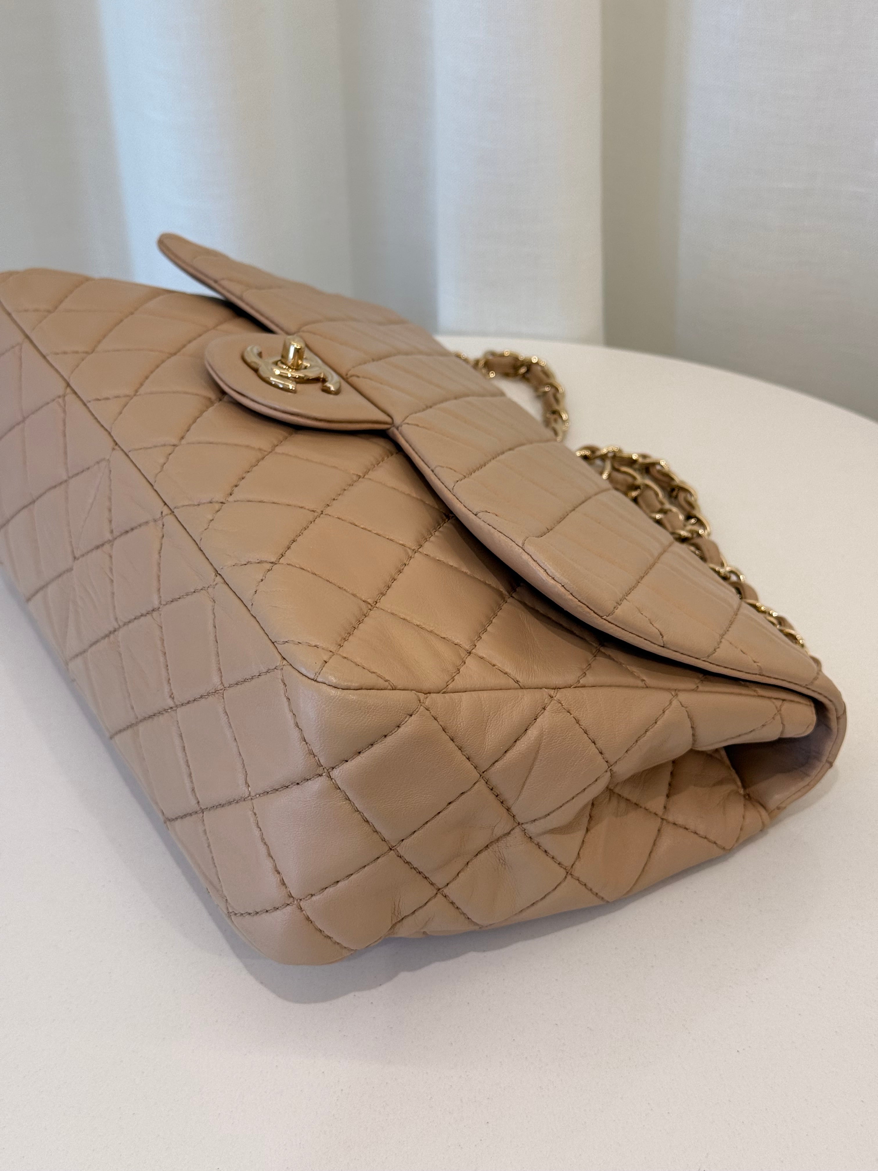 Chanel Jumbo Classic Single Flap Beige Nappa Lambskin Leather