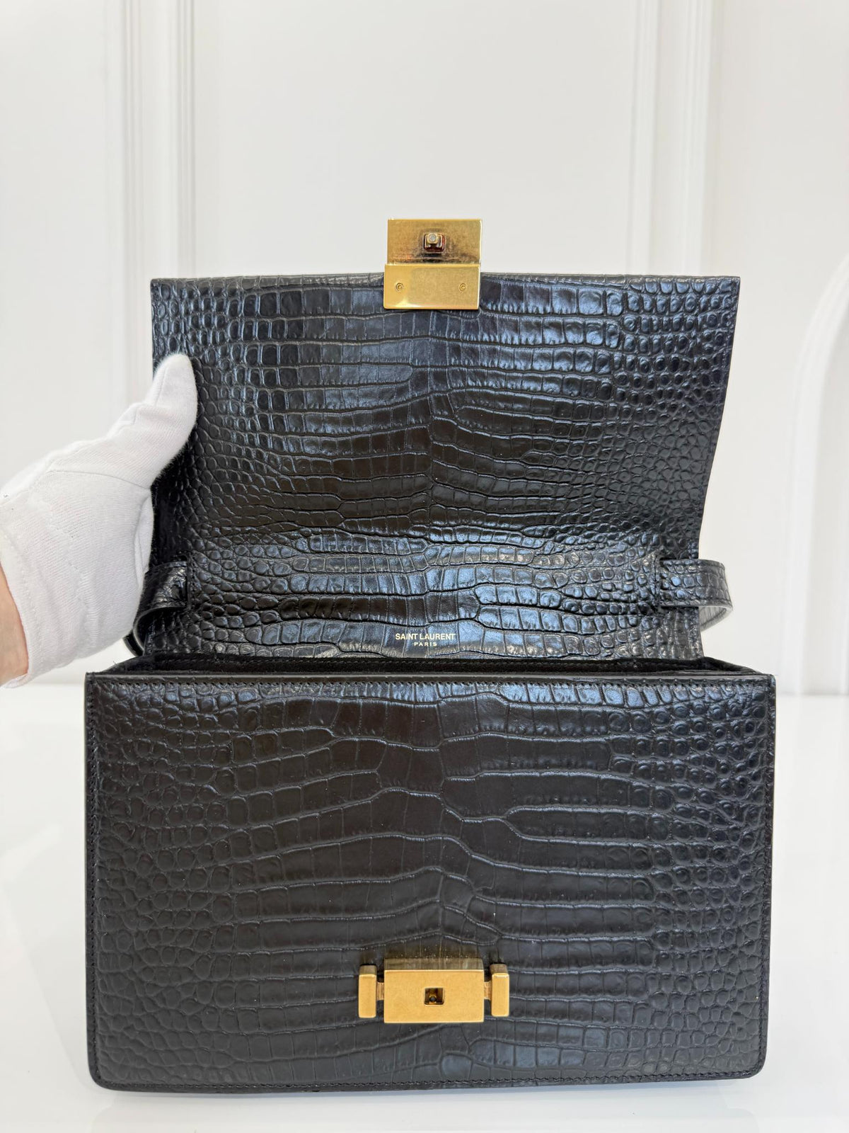 Saint Laurent Bellechasse Medium Croc Embossed Crossbody Bag