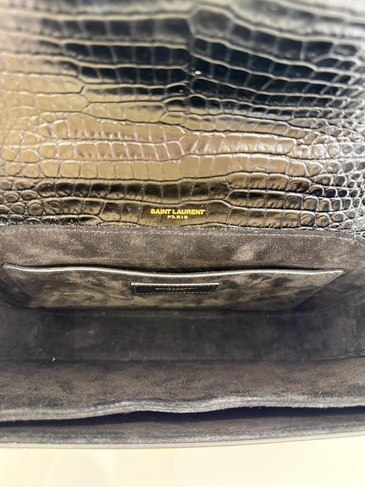 Saint Laurent Bellechasse Medium Croc Embossed Crossbody Bag