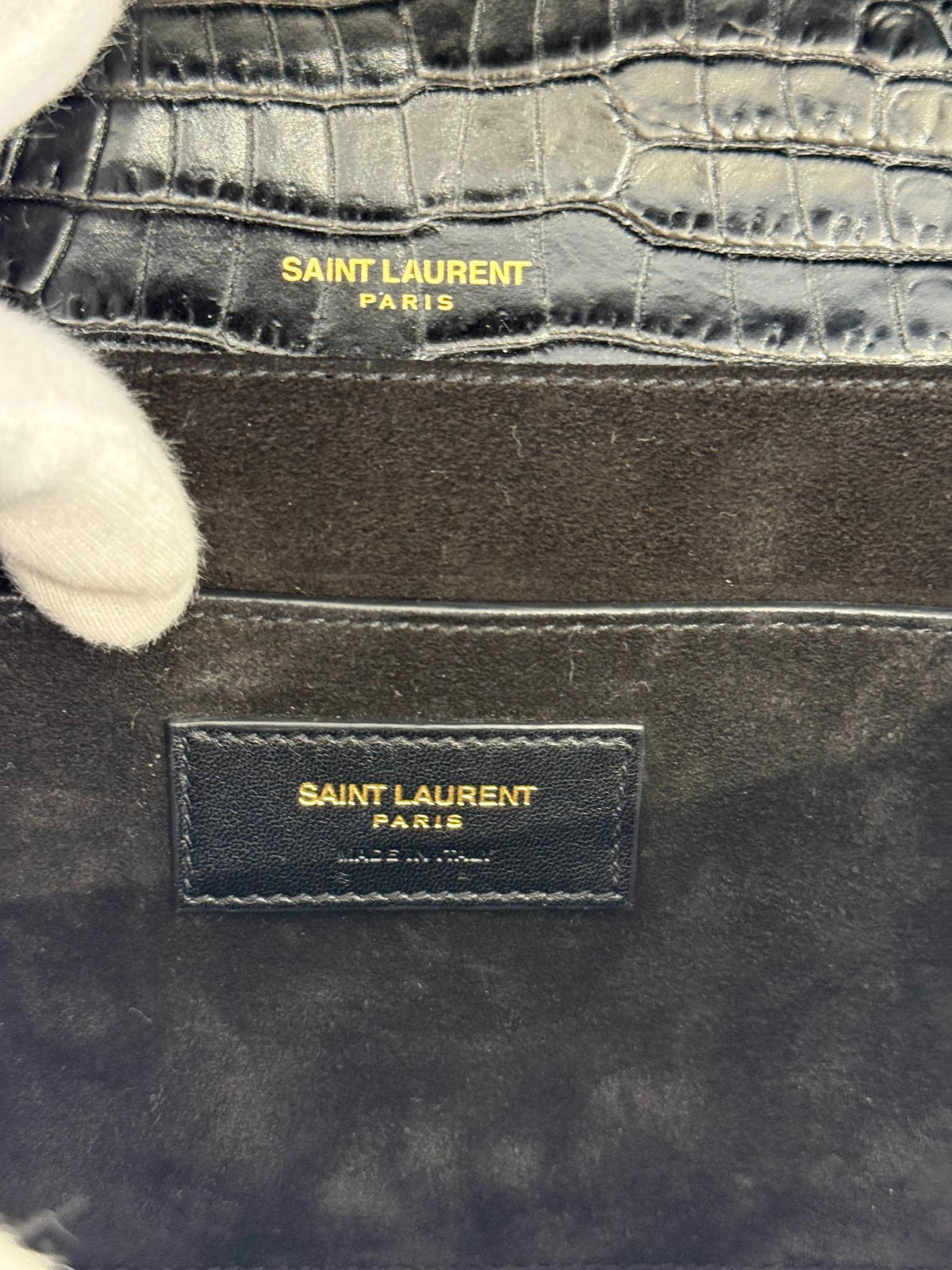 Saint Laurent Bellechasse Medium Croc Embossed Crossbody Bag