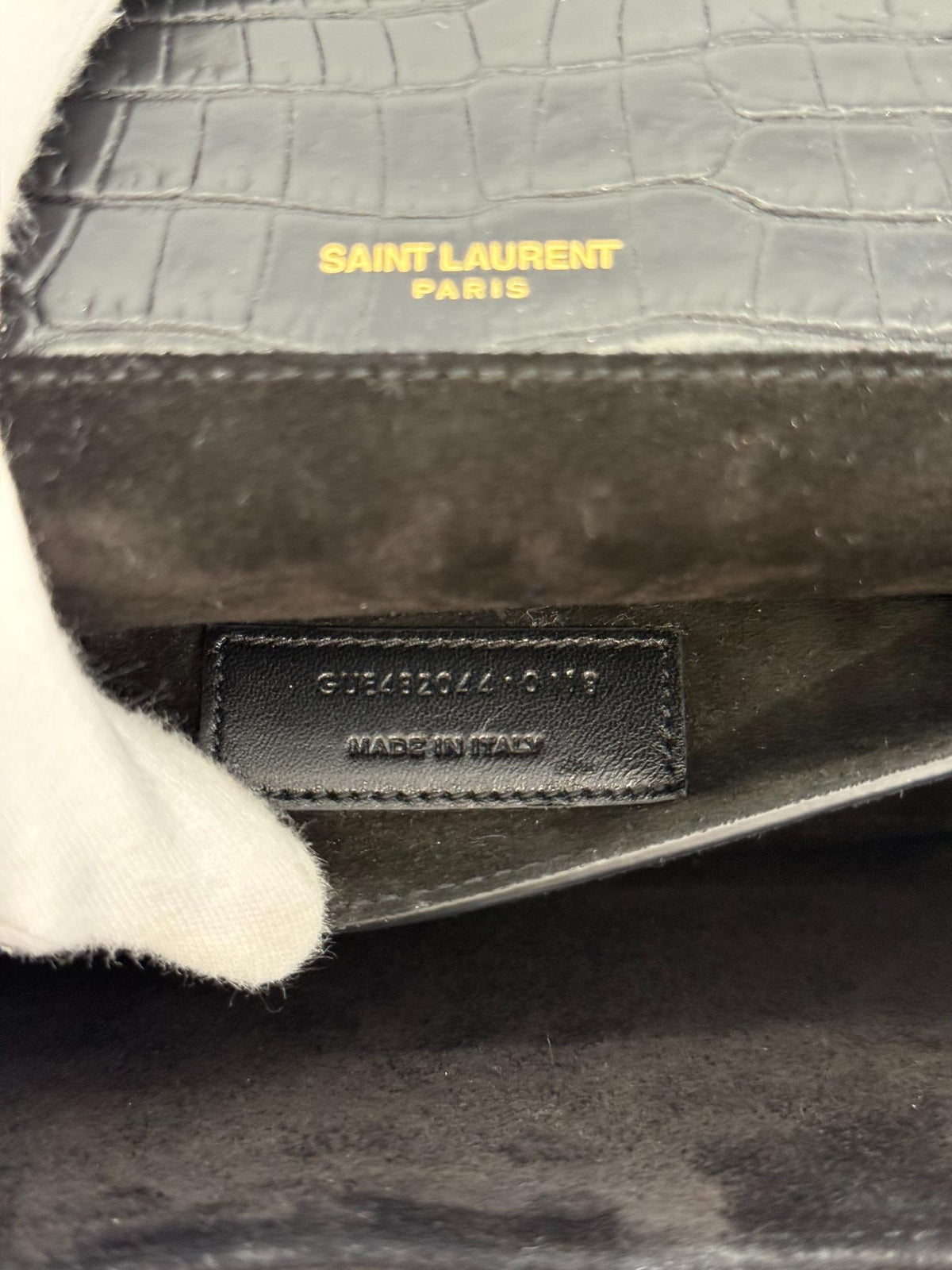 Saint Laurent Bellechasse Medium Croc Embossed Crossbody Bag