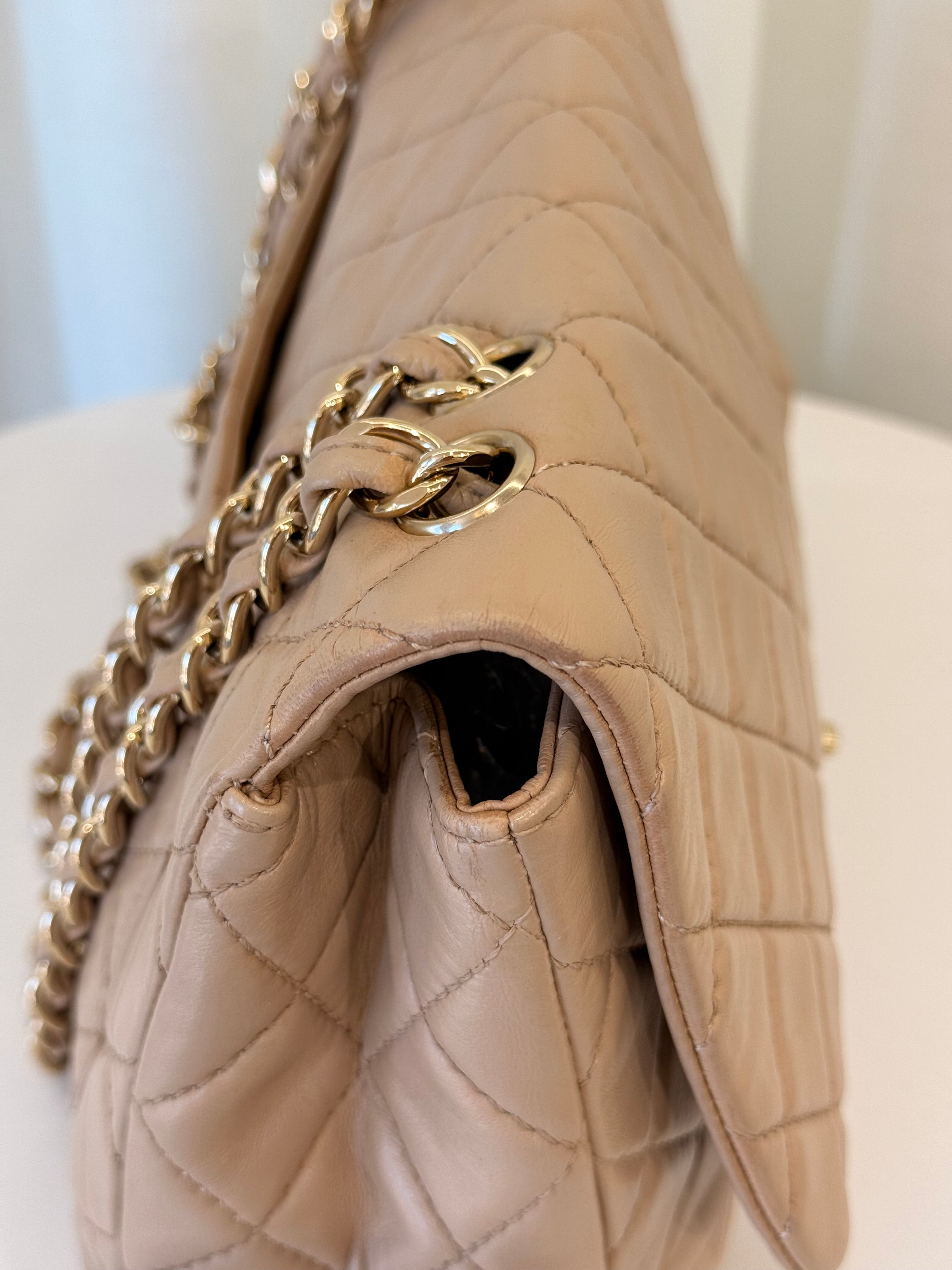 Chanel Jumbo Classic Single Flap Beige Nappa Lambskin Leather